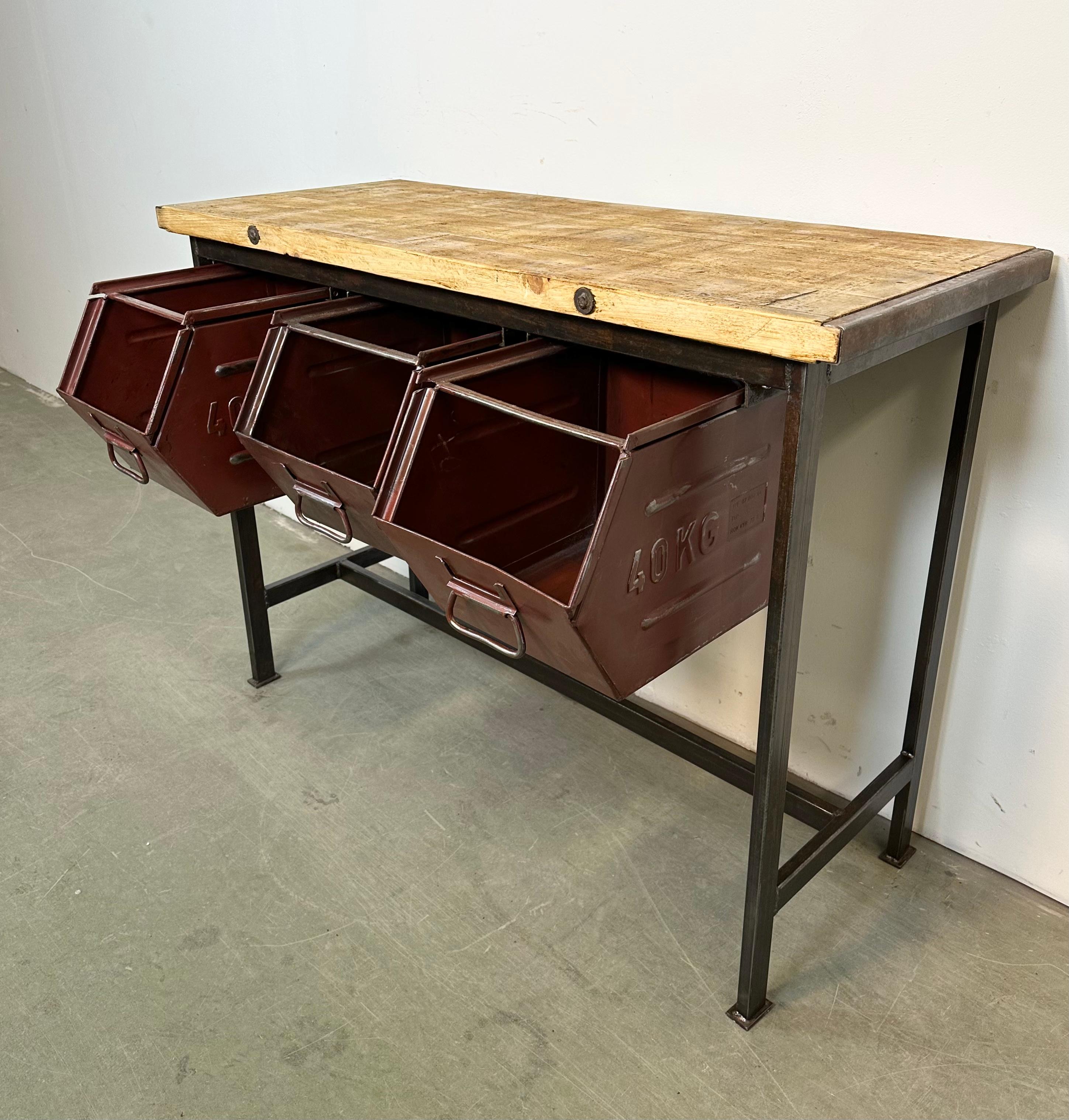 Industrial Worktable with Three Iron Drawers, 1960s For Sale 7