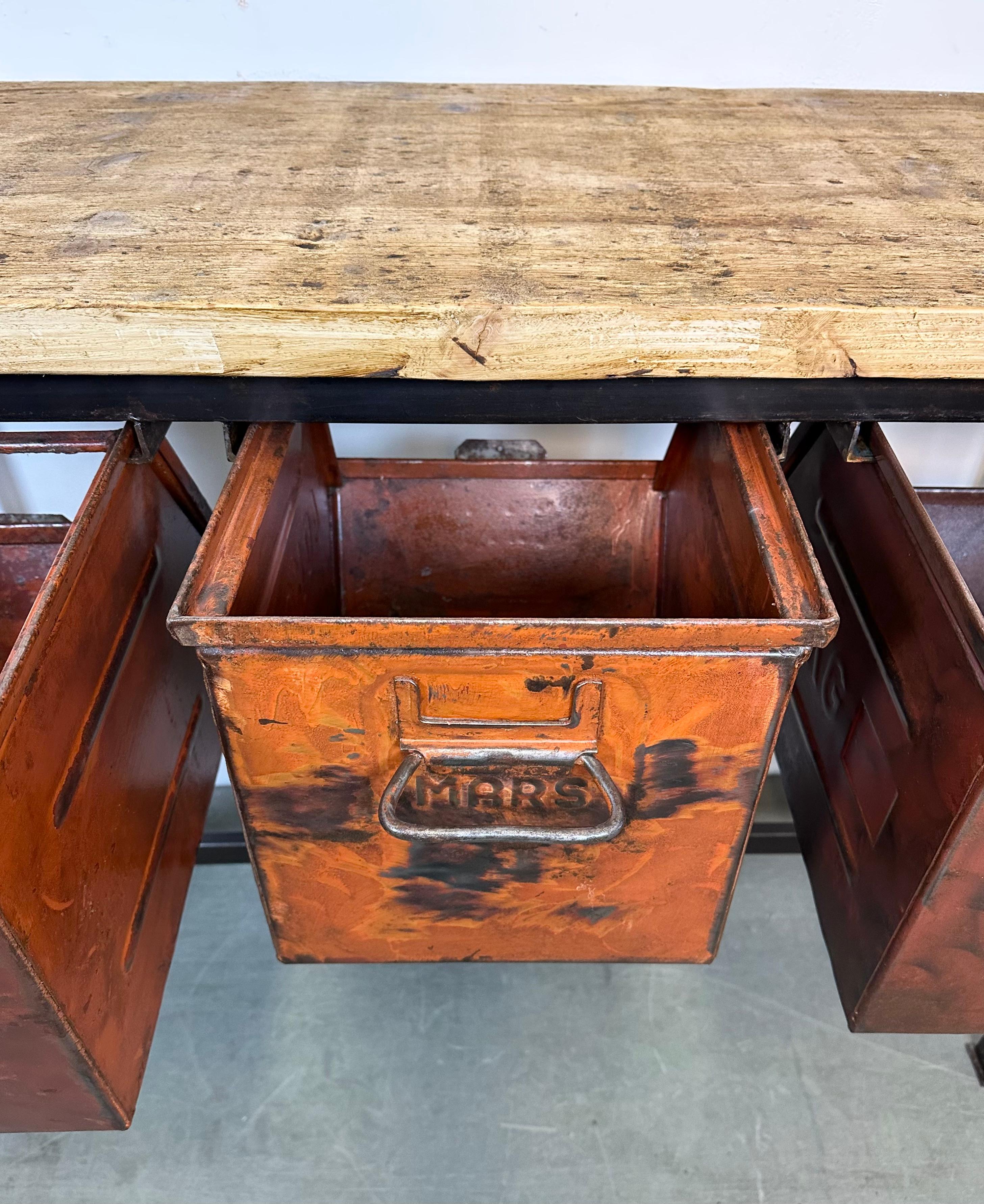 Industrial Worktable with Three Iron Drawers, 1960s For Sale 9