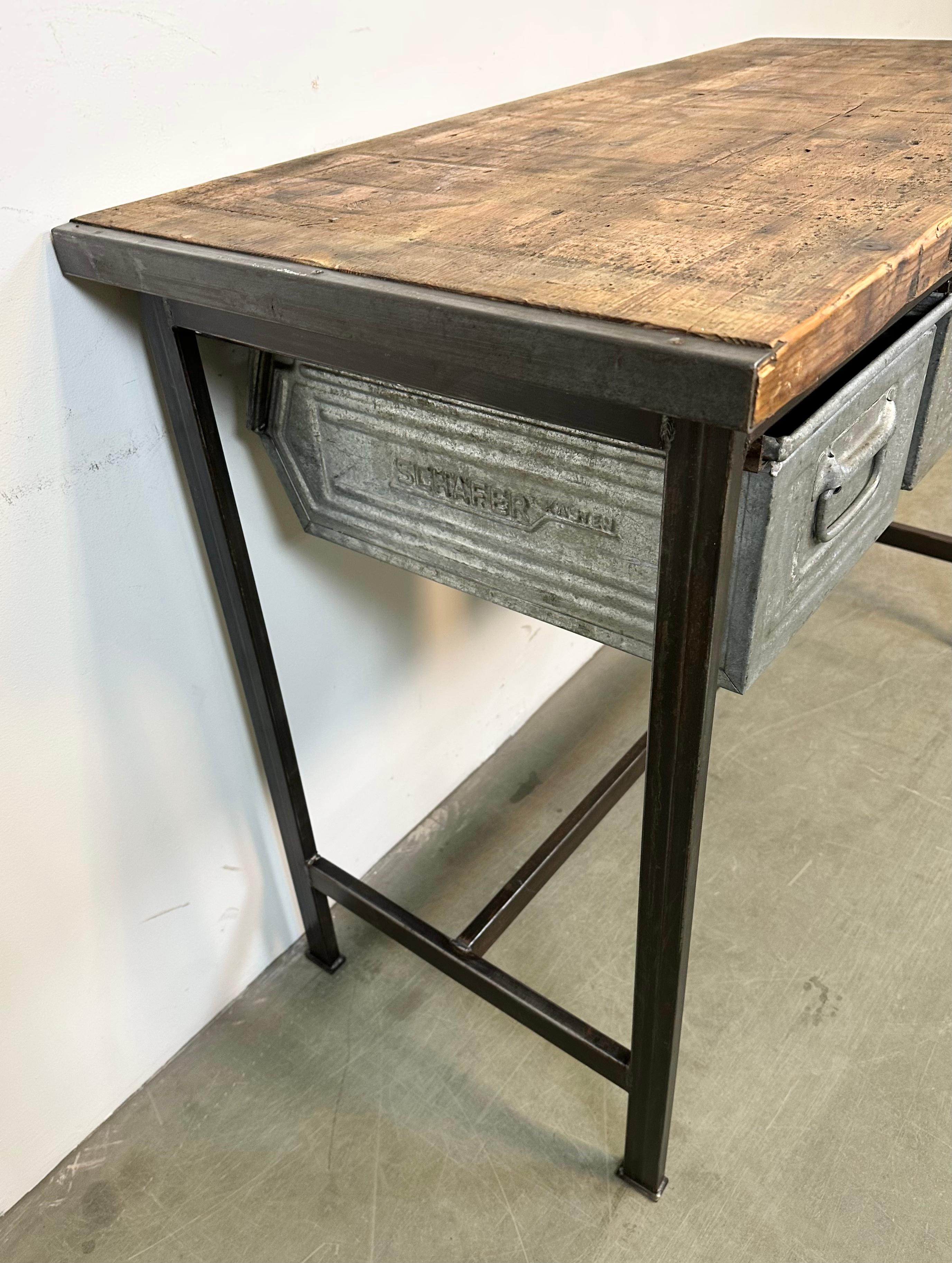 Industrial Worktable with Three Iron Drawers, 1960s For Sale 10