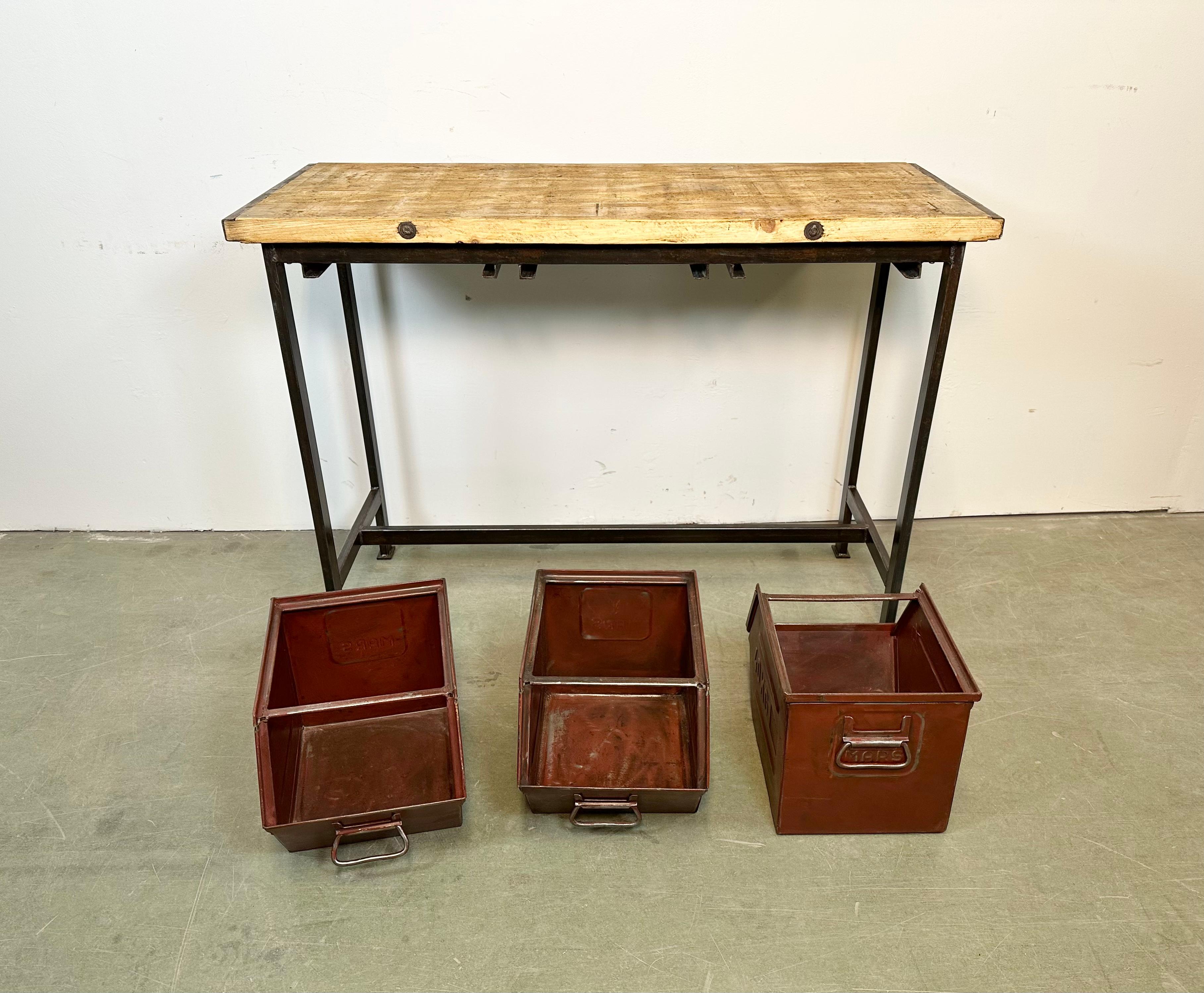 Industrial Worktable with Three Iron Drawers, 1960s For Sale 9