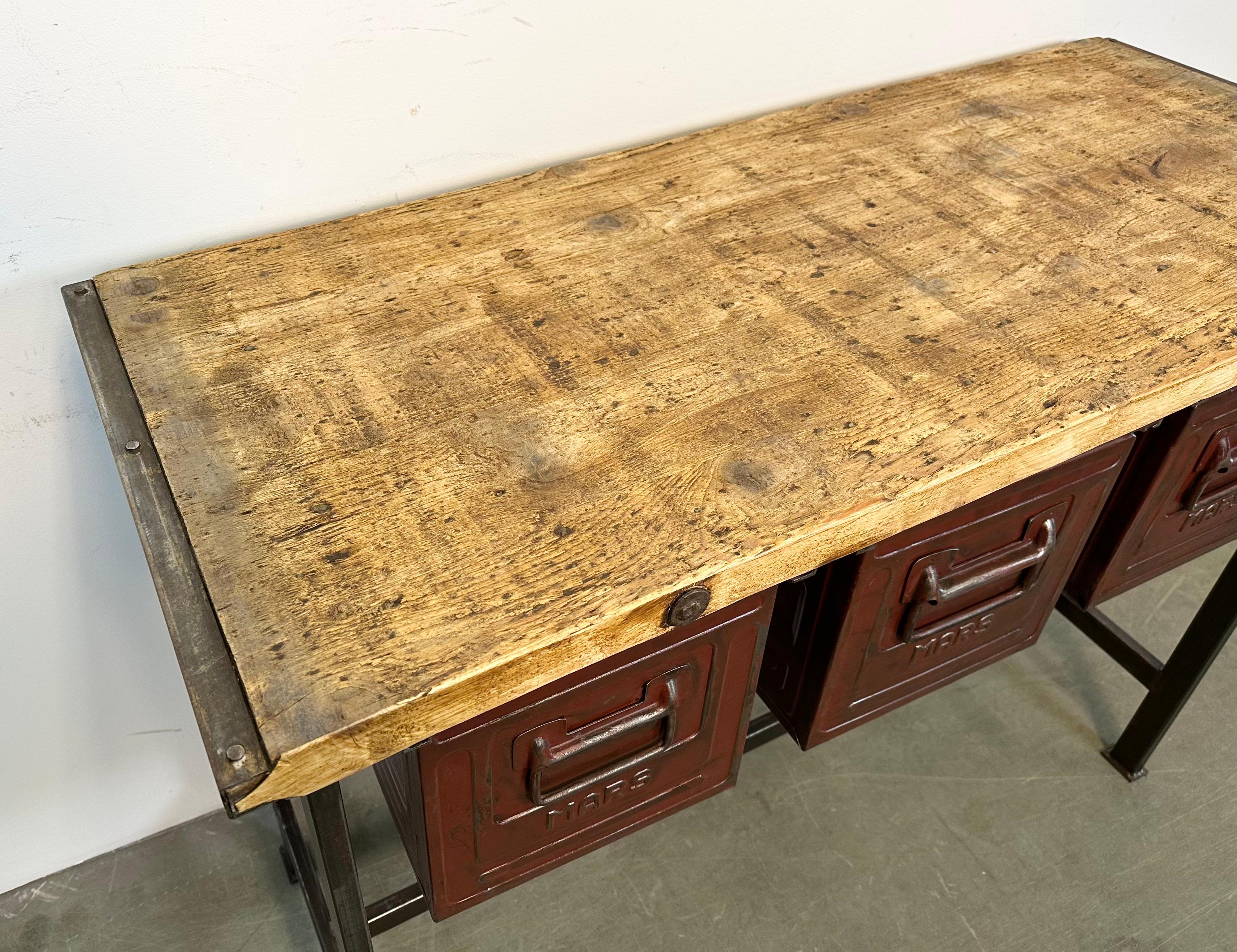 Industrial Worktable with Three Iron Drawers, 1960s For Sale 12
