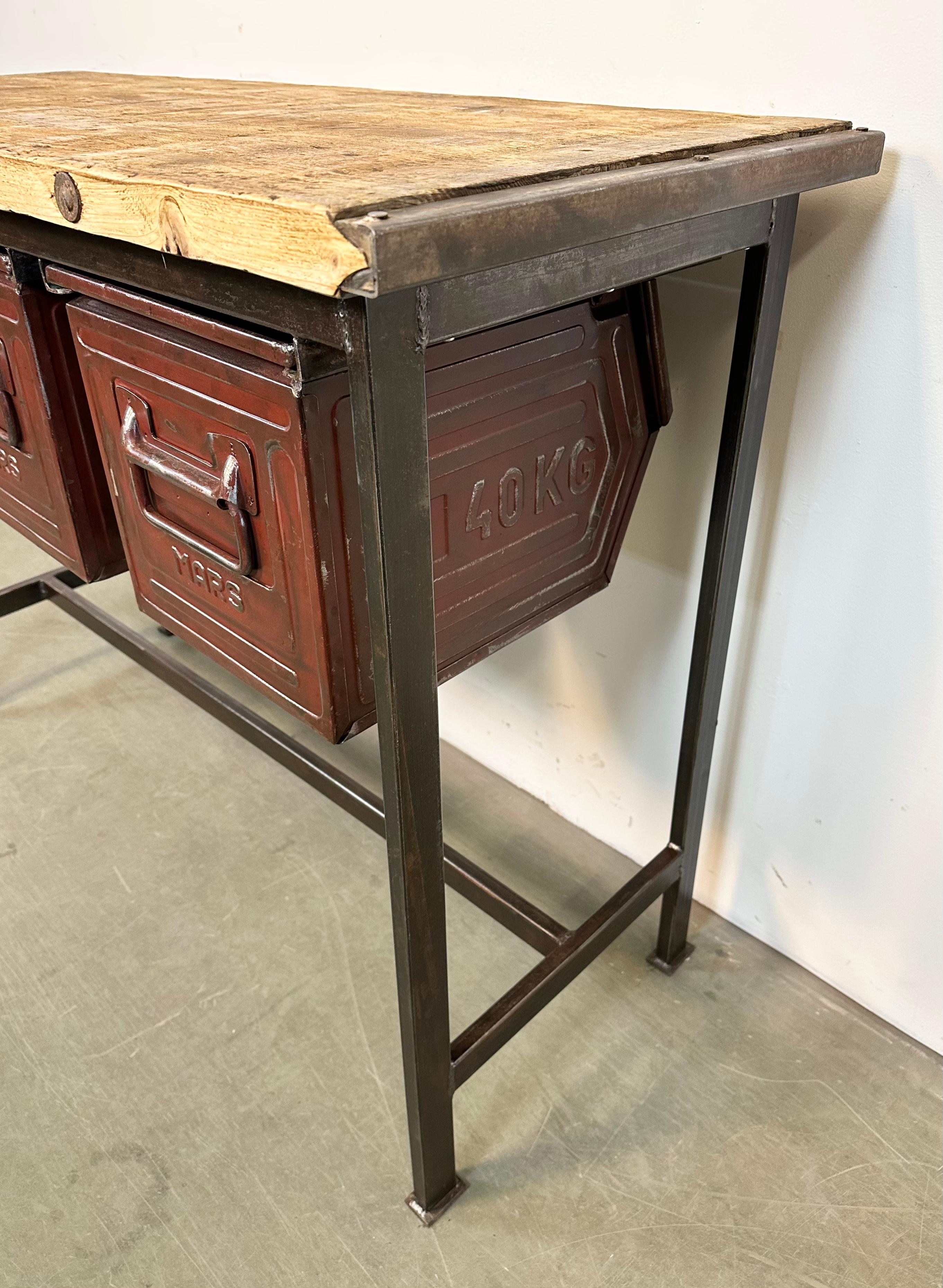 Industrial Worktable with Three Iron Drawers, 1960s For Sale 13