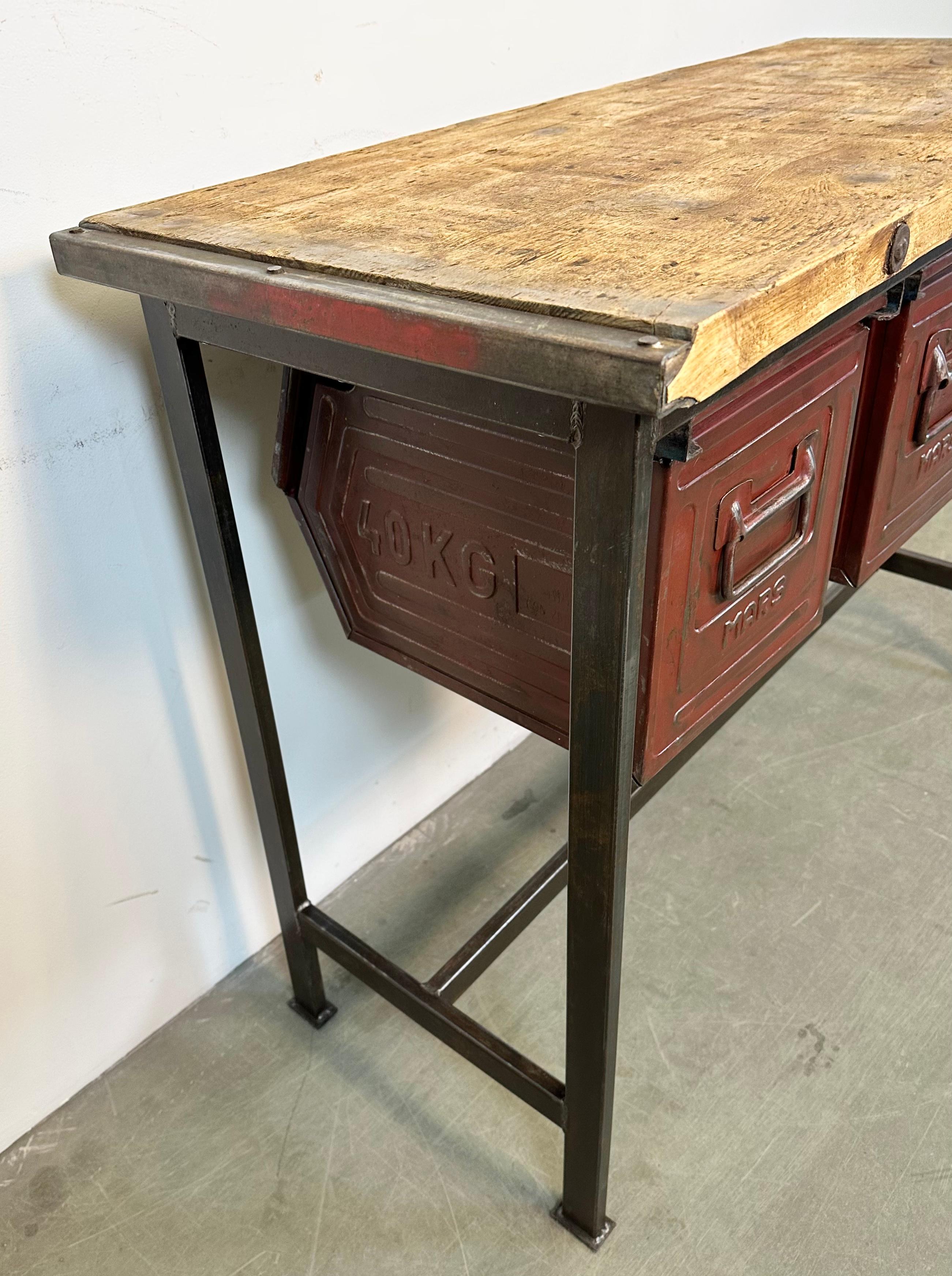 Industrial Worktable with Three Iron Drawers, 1960s For Sale 14