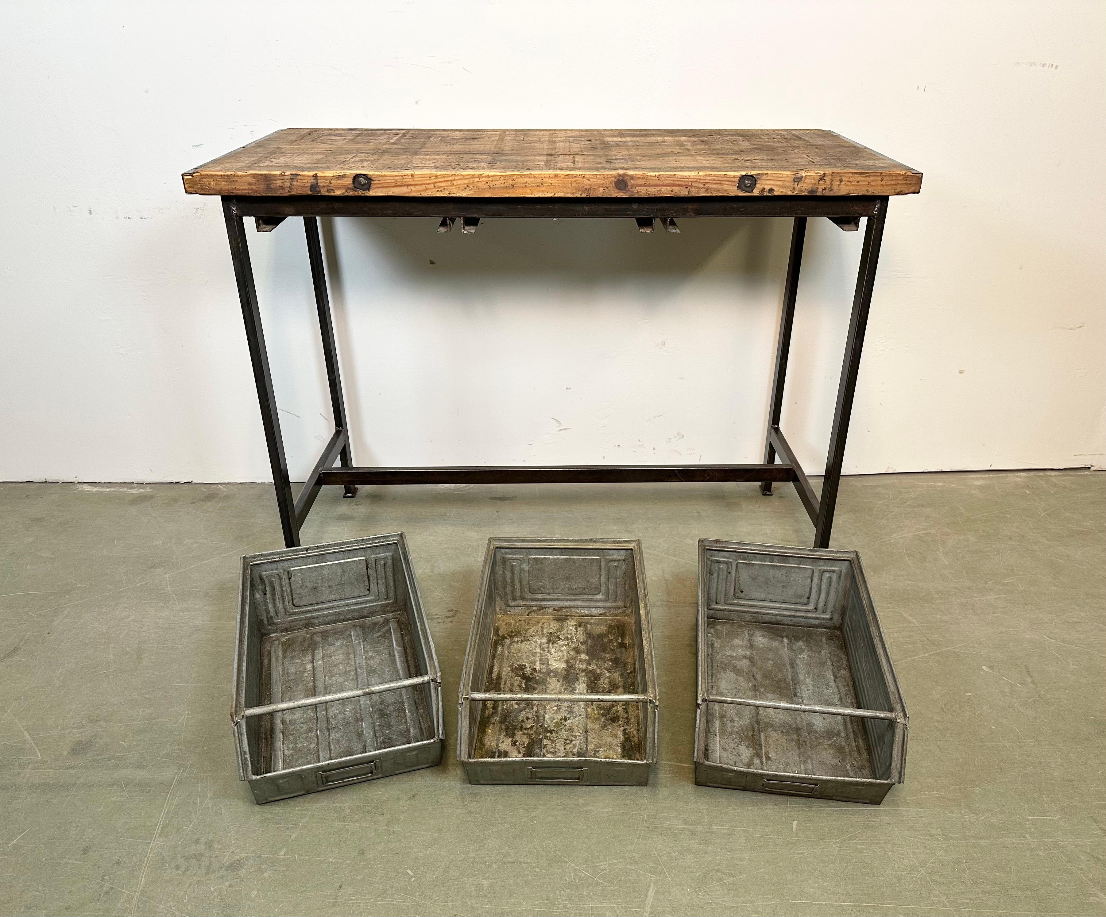 Industrial Worktable with Three Iron Drawers, 1960s For Sale 14