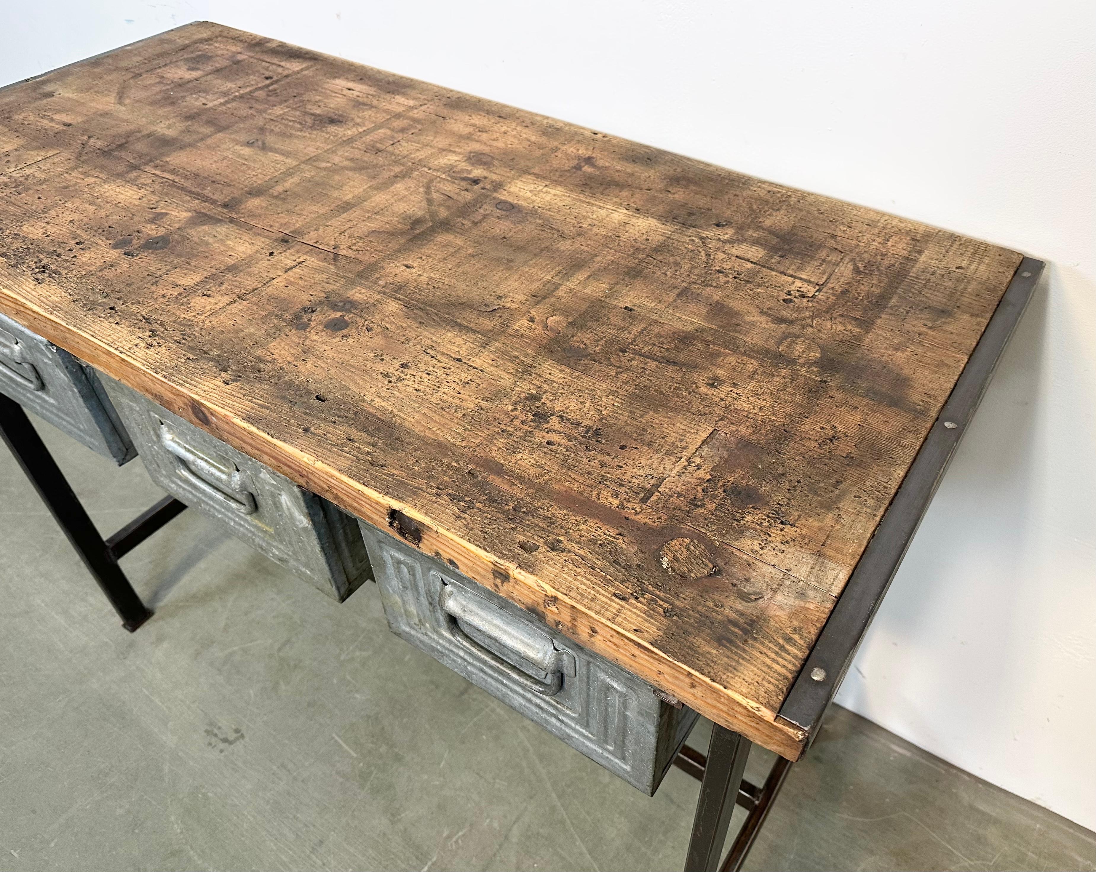 Industrial Worktable with Three Iron Drawers, 1960s For Sale 3