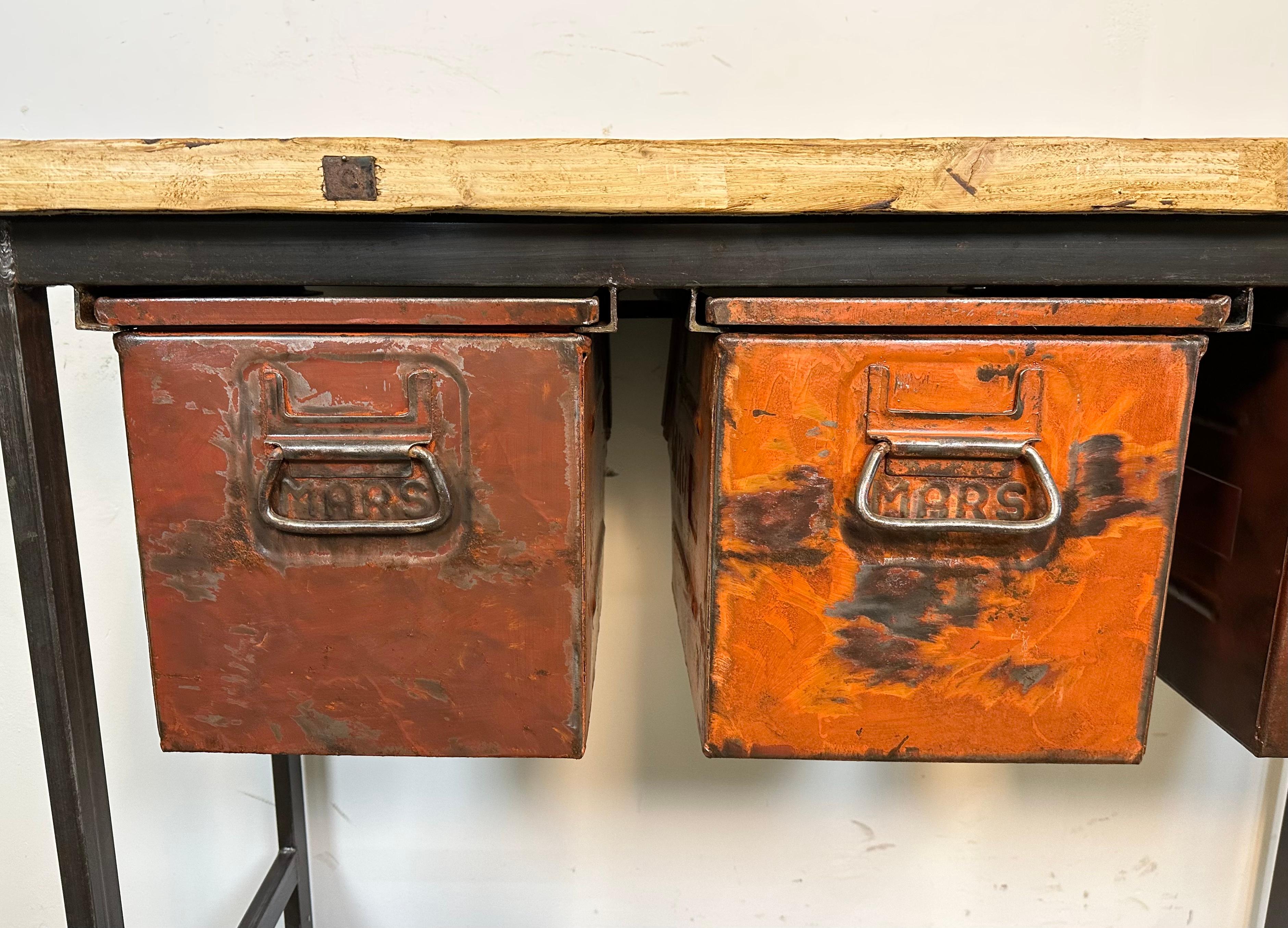 Industrial Worktable with Three Iron Drawers, 1960s For Sale 4