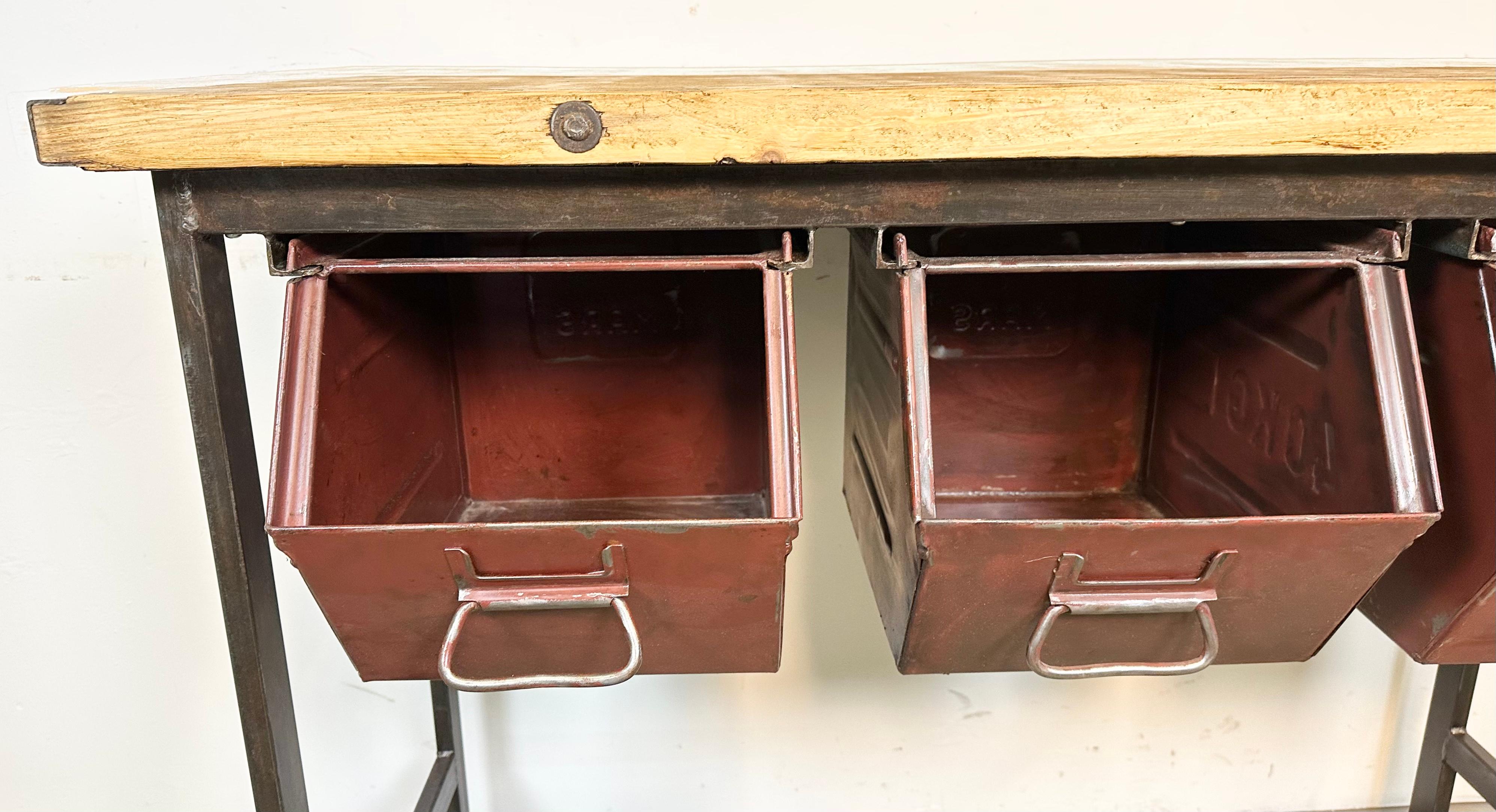 Industrial Worktable with Three Iron Drawers, 1960s For Sale 3