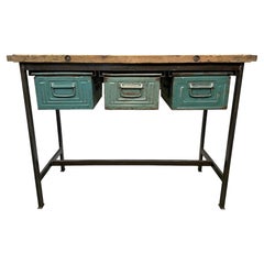 Industrial Worktable with Three Iron Drawers, 1960s