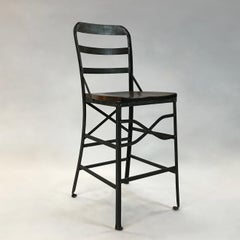 Industrial Wrought Iron and Oak Shop Stool