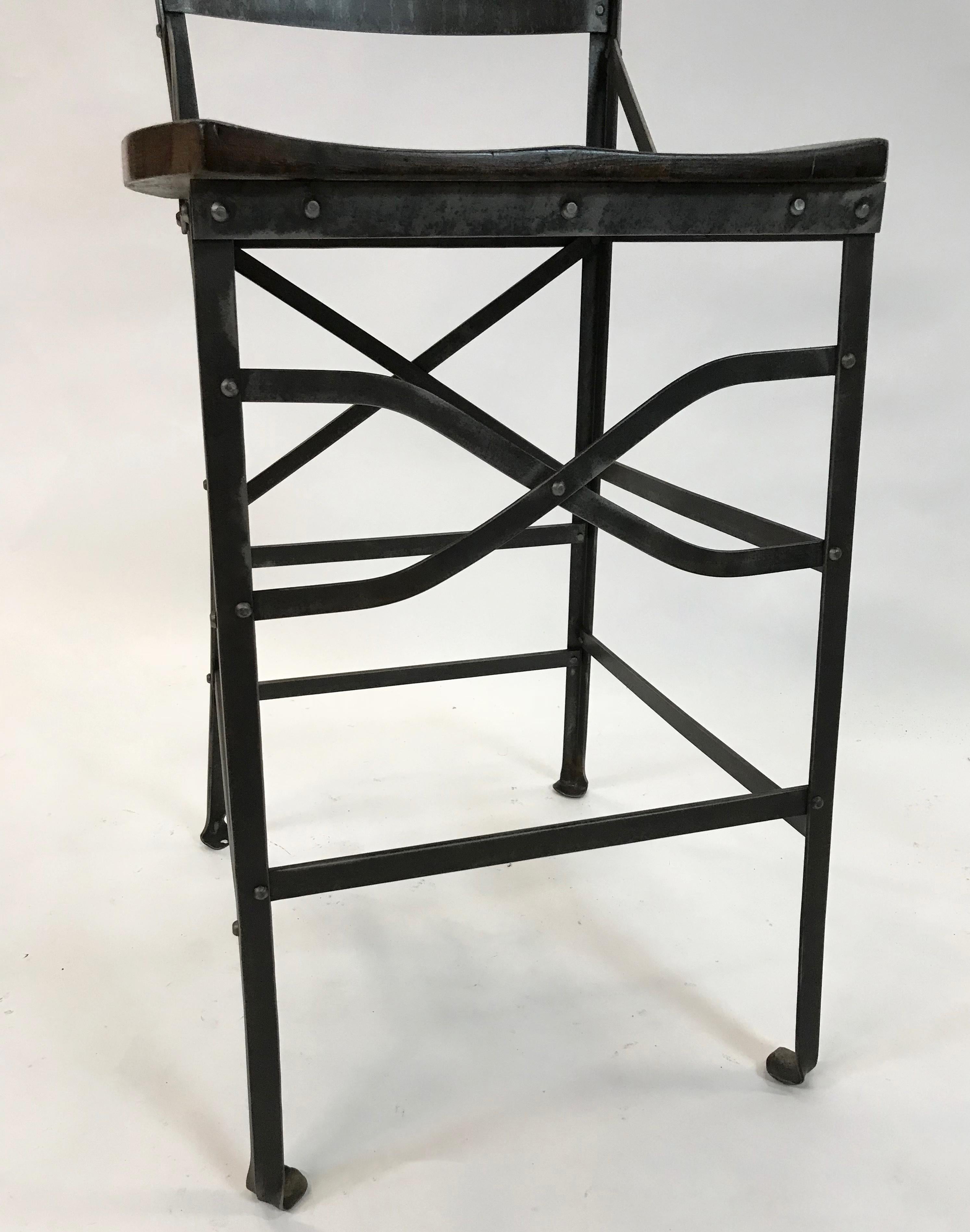 Industrial Wrought Iron and Oak Shop Stool For Sale 1