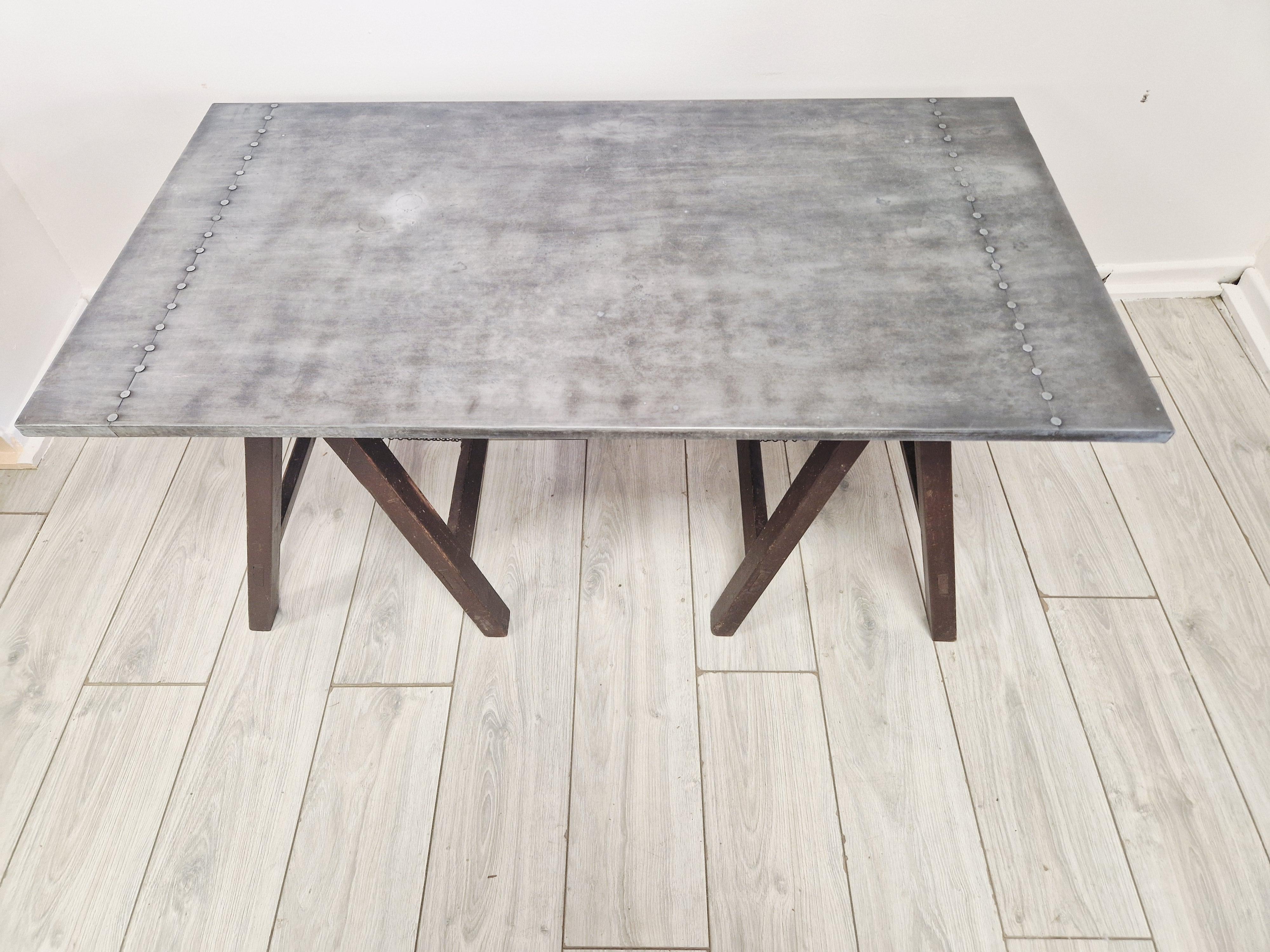 Industrielle Zink Architekten Schreibtisch Trestle Tisch gestempelt AJD im Angebot 5