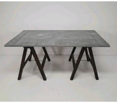 Industrial Zinc Architects Desk Trestle Table Stamped AJD