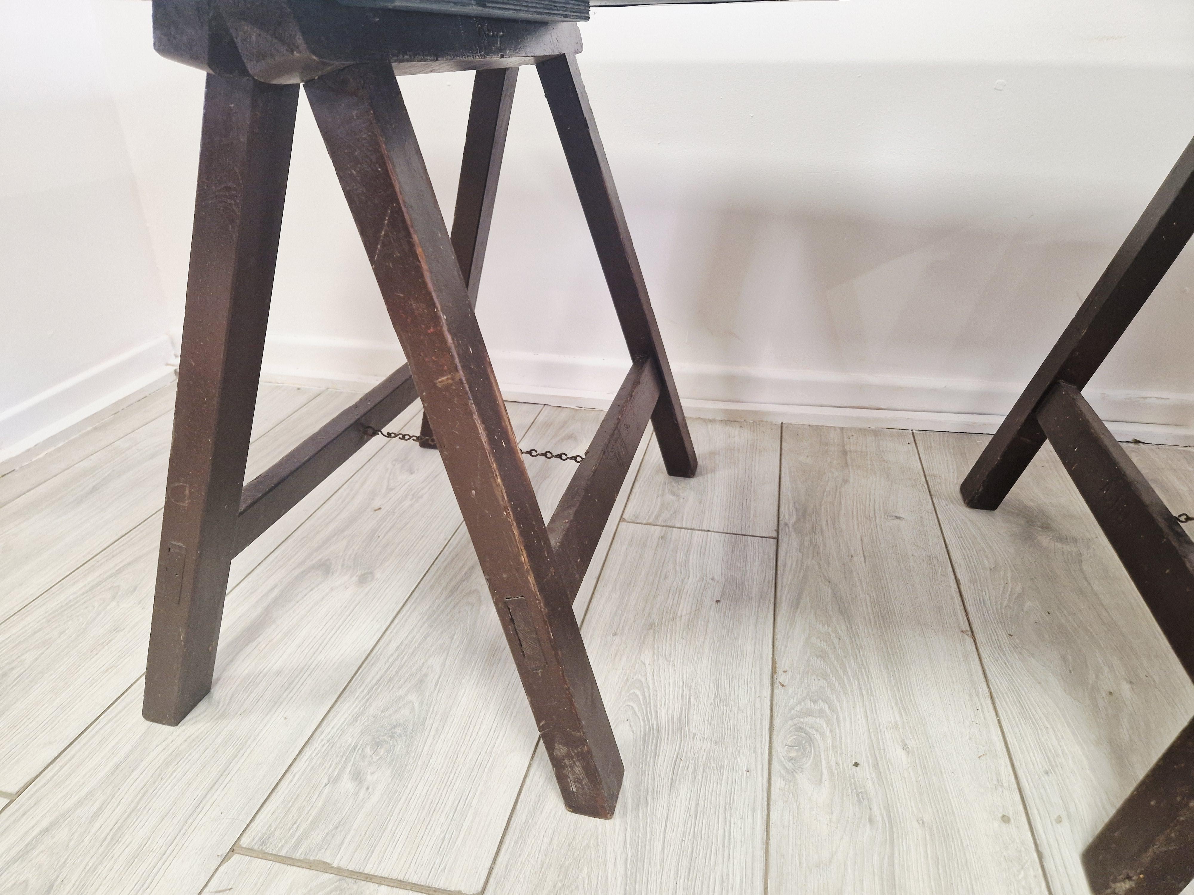 Industrielle Zink Architekten Schreibtisch Trestle Tisch gestempelt AJD im Angebot 3