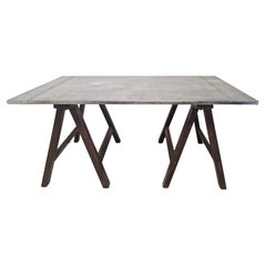 Industrial Zinc Architects Desk Trestle Table Stamped AJD