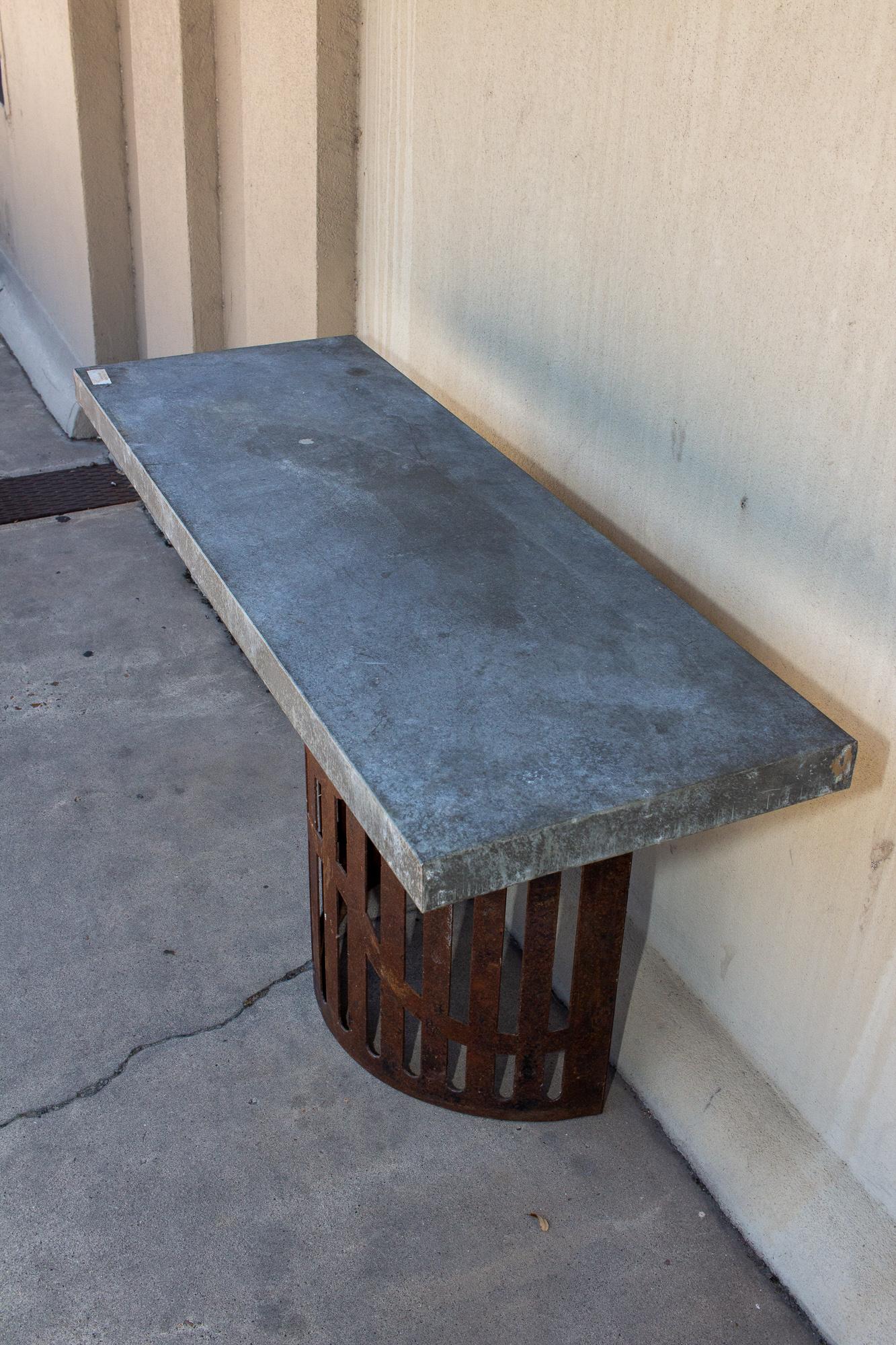 Industrial Zinc Console on Repurposed Iron Base (Pair available) 5