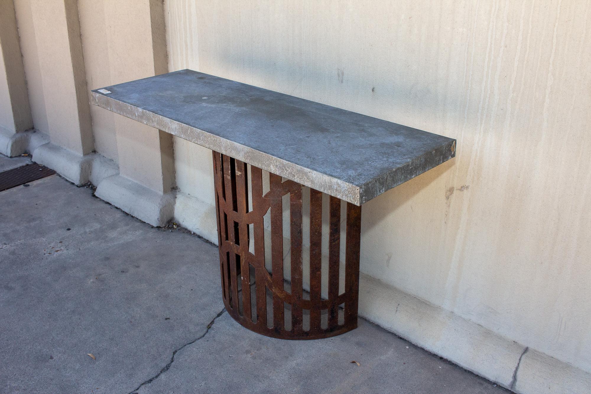 American Industrial Zinc Console on Repurposed Iron Base (Pair available)