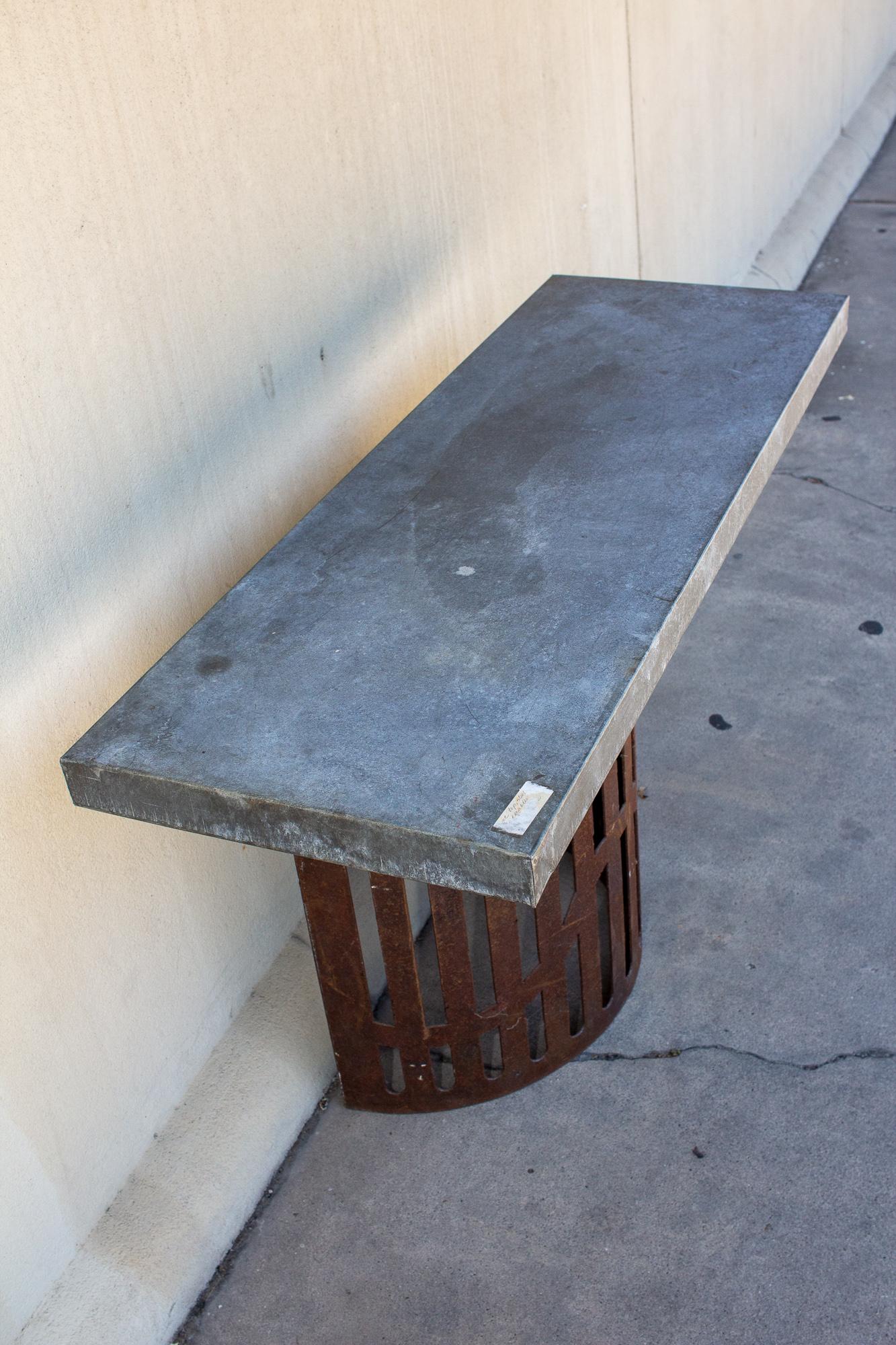 Industrial Zinc Console on Repurposed Iron Base (Pair available) 1