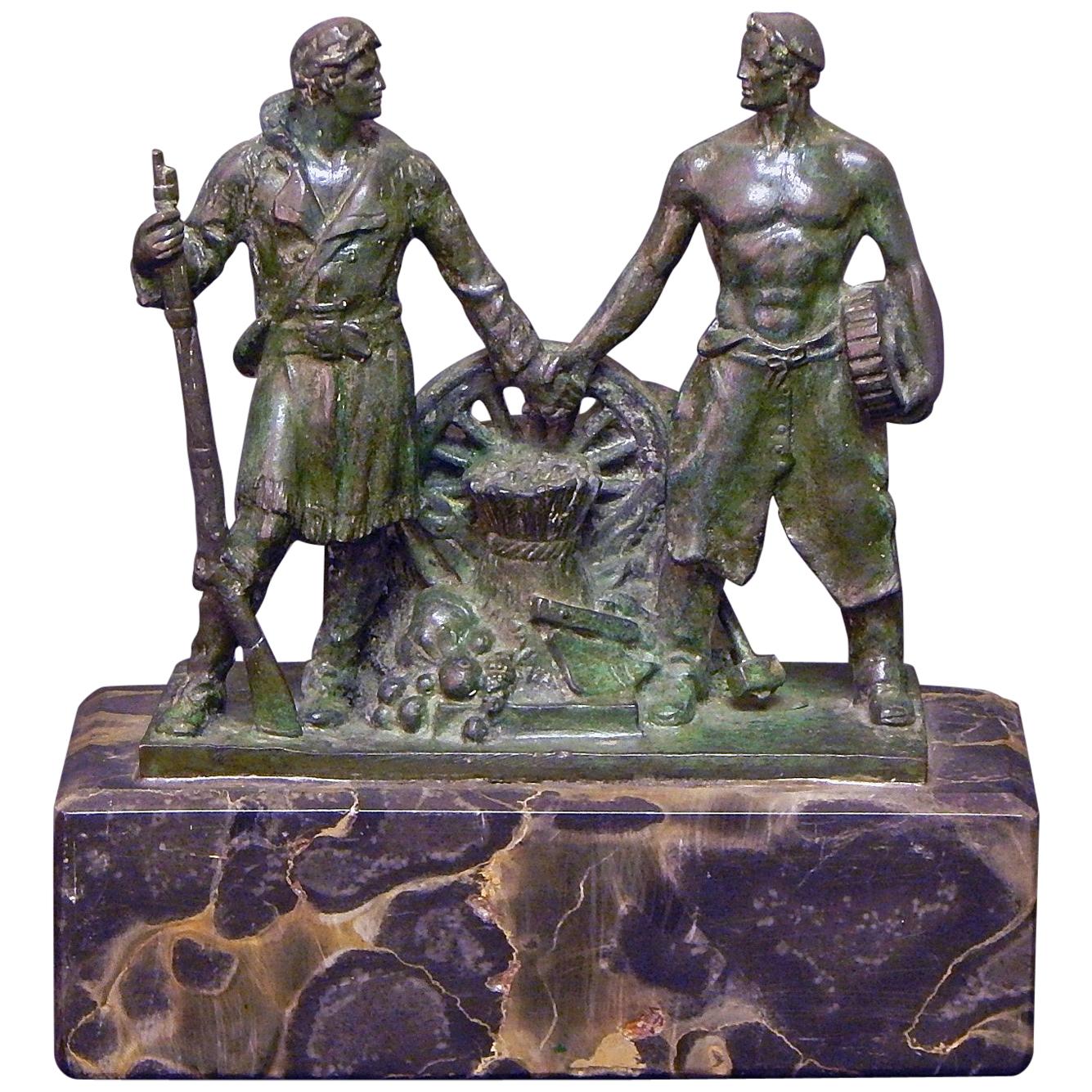 "Industry and Agriculture, " Allegorical WPA-Art Deco Sculpture with Male Figures