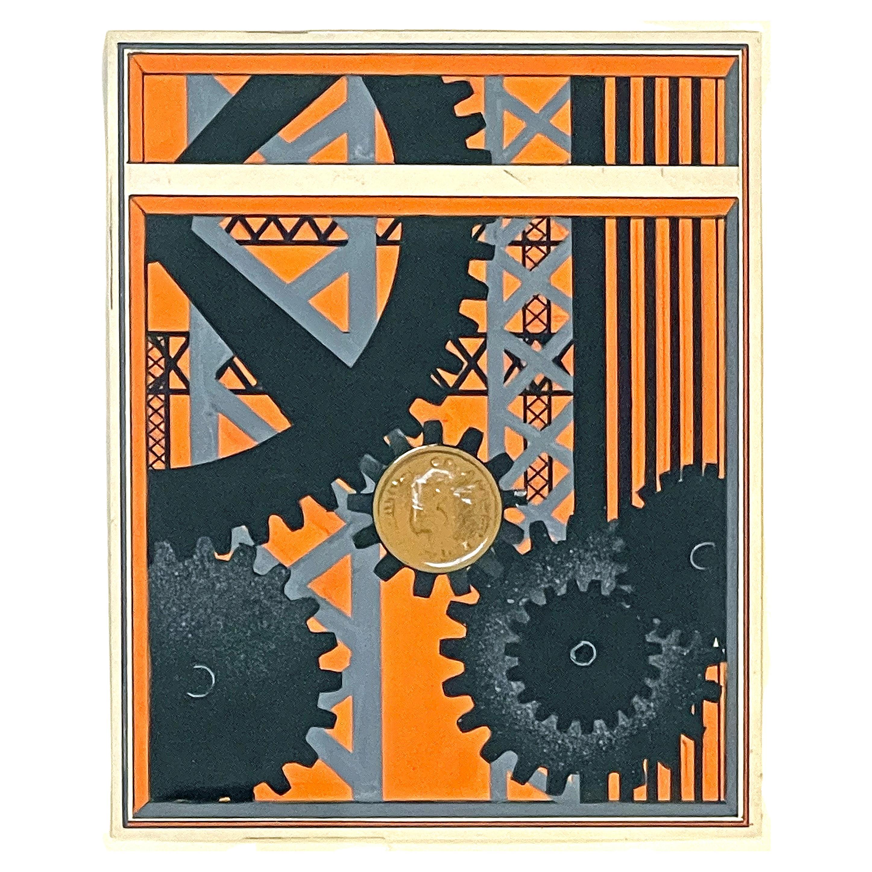 "Industry, " Art Deco Painting with Stylized Gears and Structure for Fortune Mag For Sale