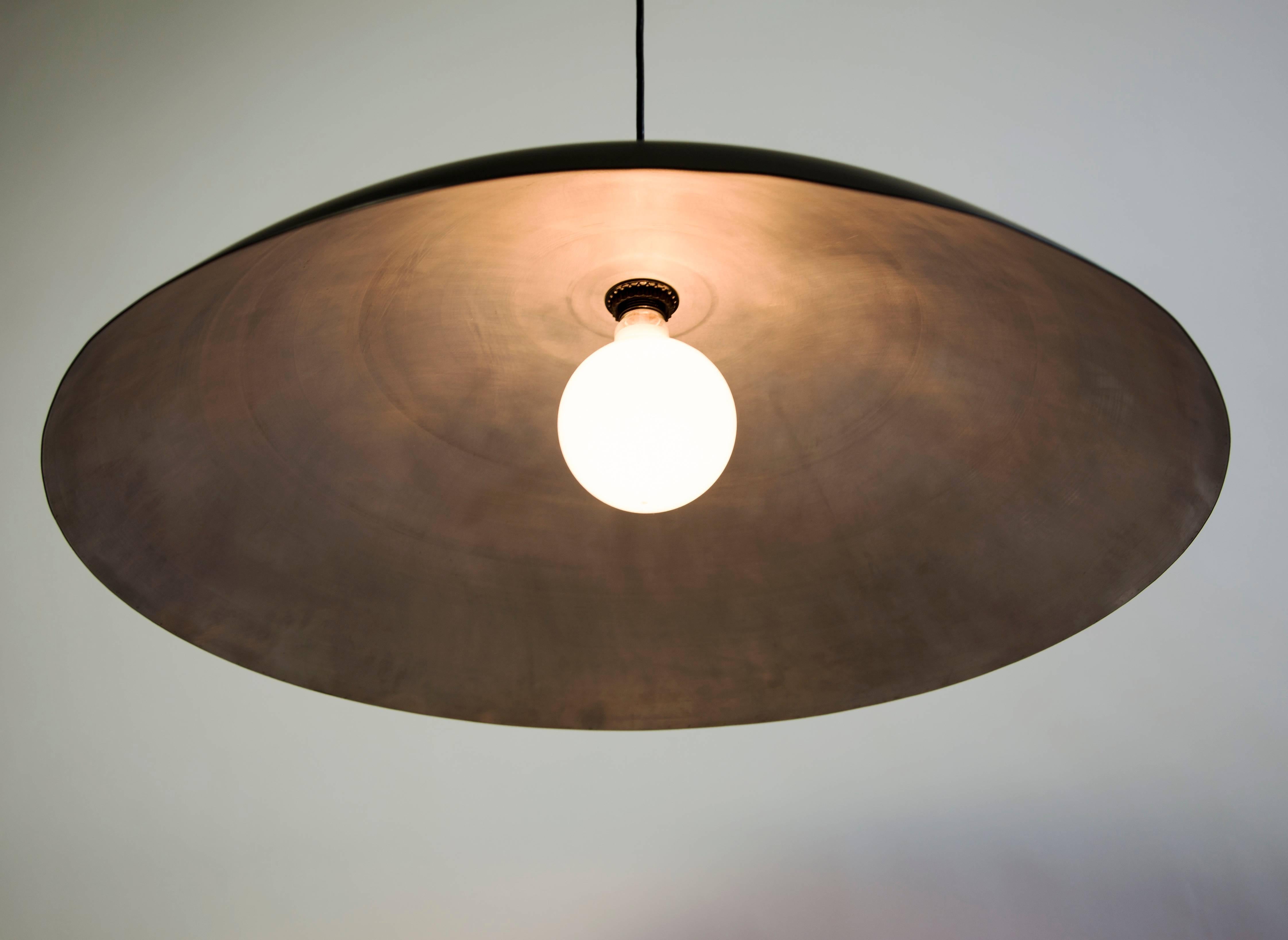 Spun Customizable Oversized Pendant by RESEARCH Lighting, Colonial Red & Silver, MTO For Sale
