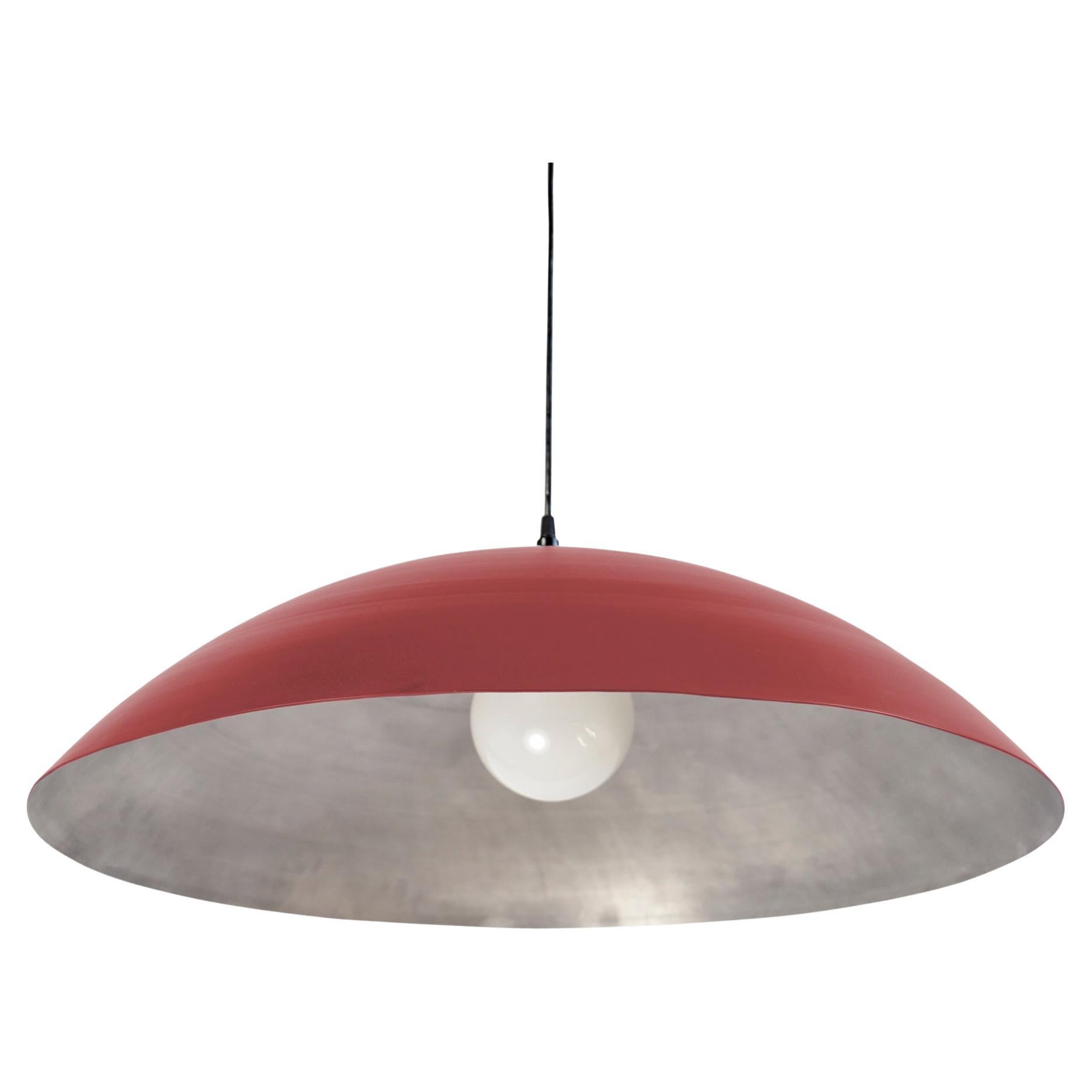 Customizable Oversized Pendant by RESEARCH Lighting, Colonial Red & Silver, MTO For Sale