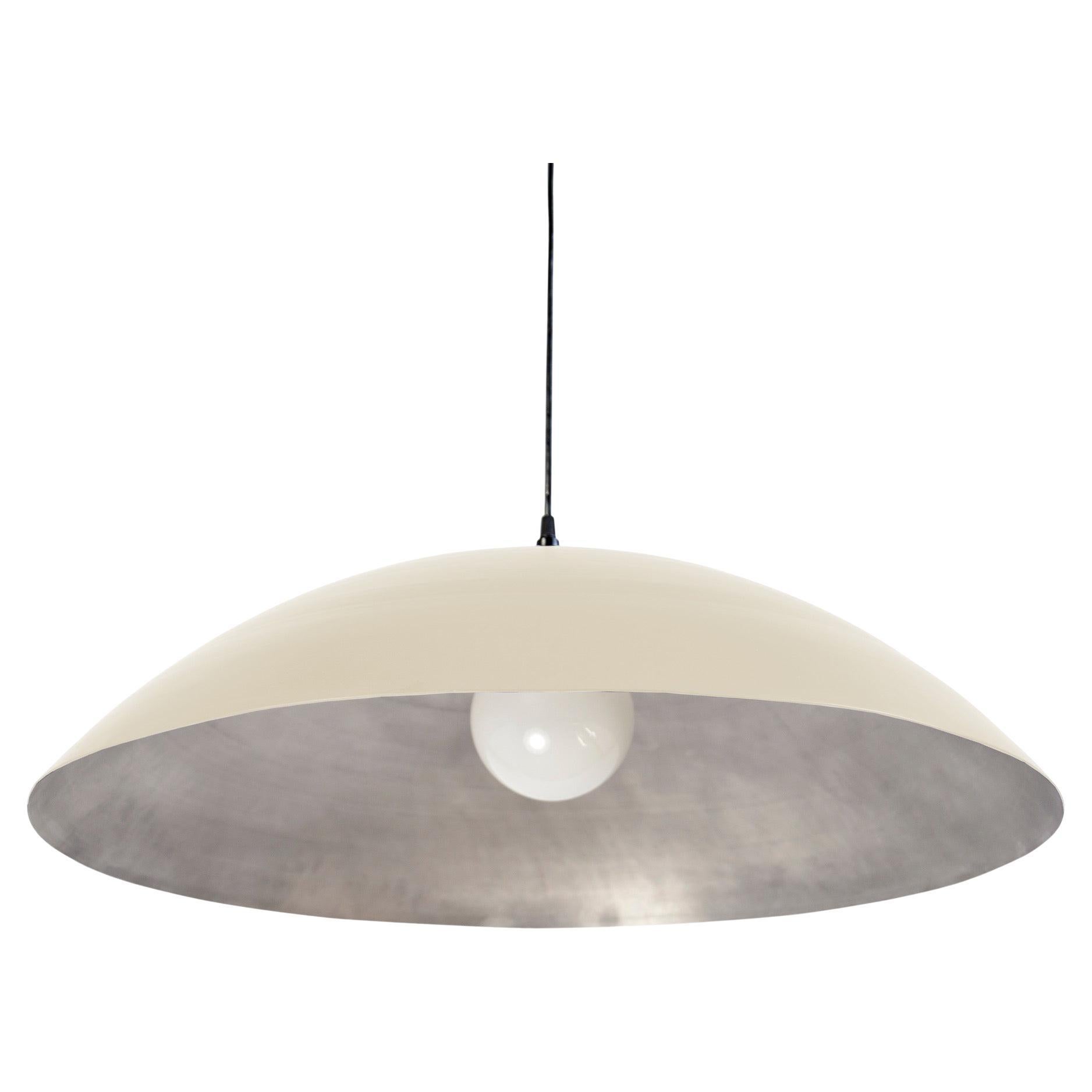 Customizable Oversized Pendant by RESEARCH Lighting, Flat Cream & Silver, MTO For Sale