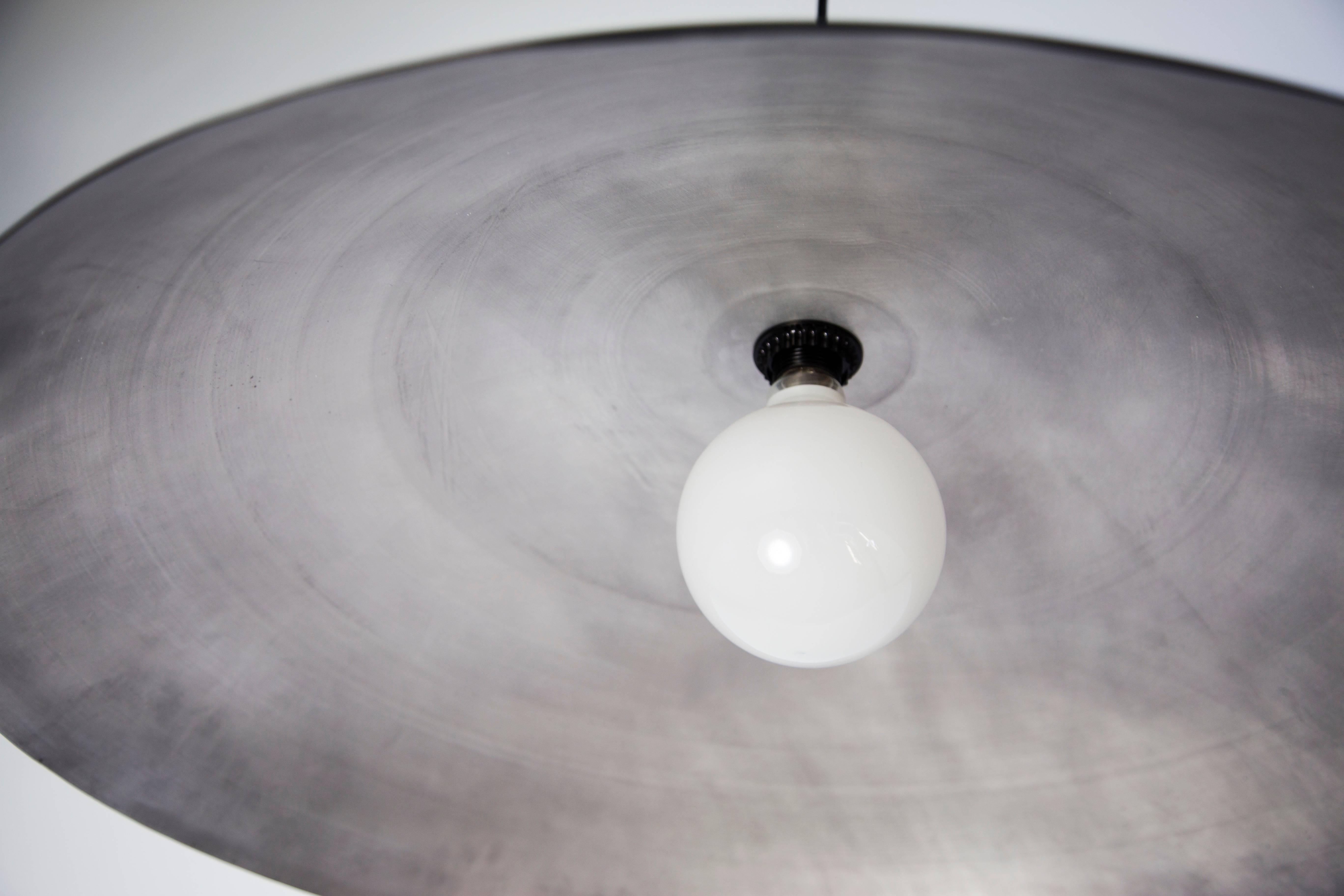 Contemporary Customizable Oversized Pendant by RESEARCH Lighting, White & Waxed Aluminum, MTO For Sale