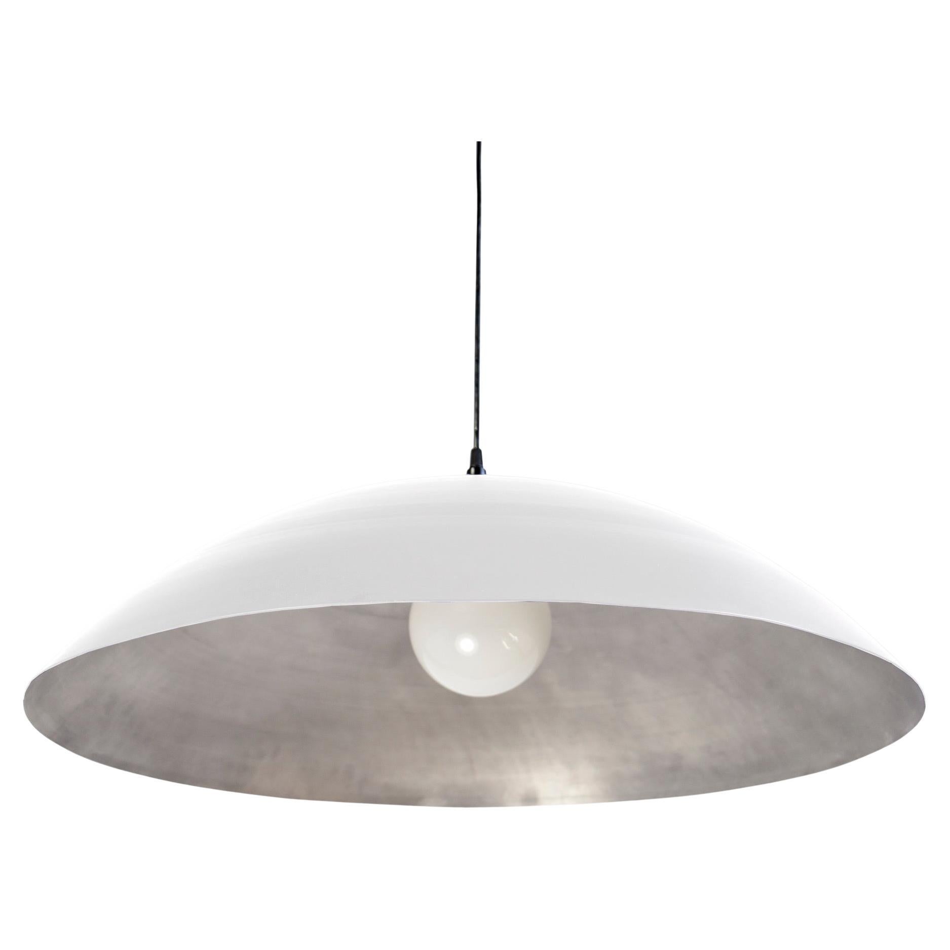 Customizable Oversized Pendant by RESEARCH Lighting, White & Waxed Aluminum, MTO For Sale