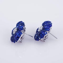 18 Karat White Gold Invisible Sapphire and Diamond Flower Clip-On Earrings