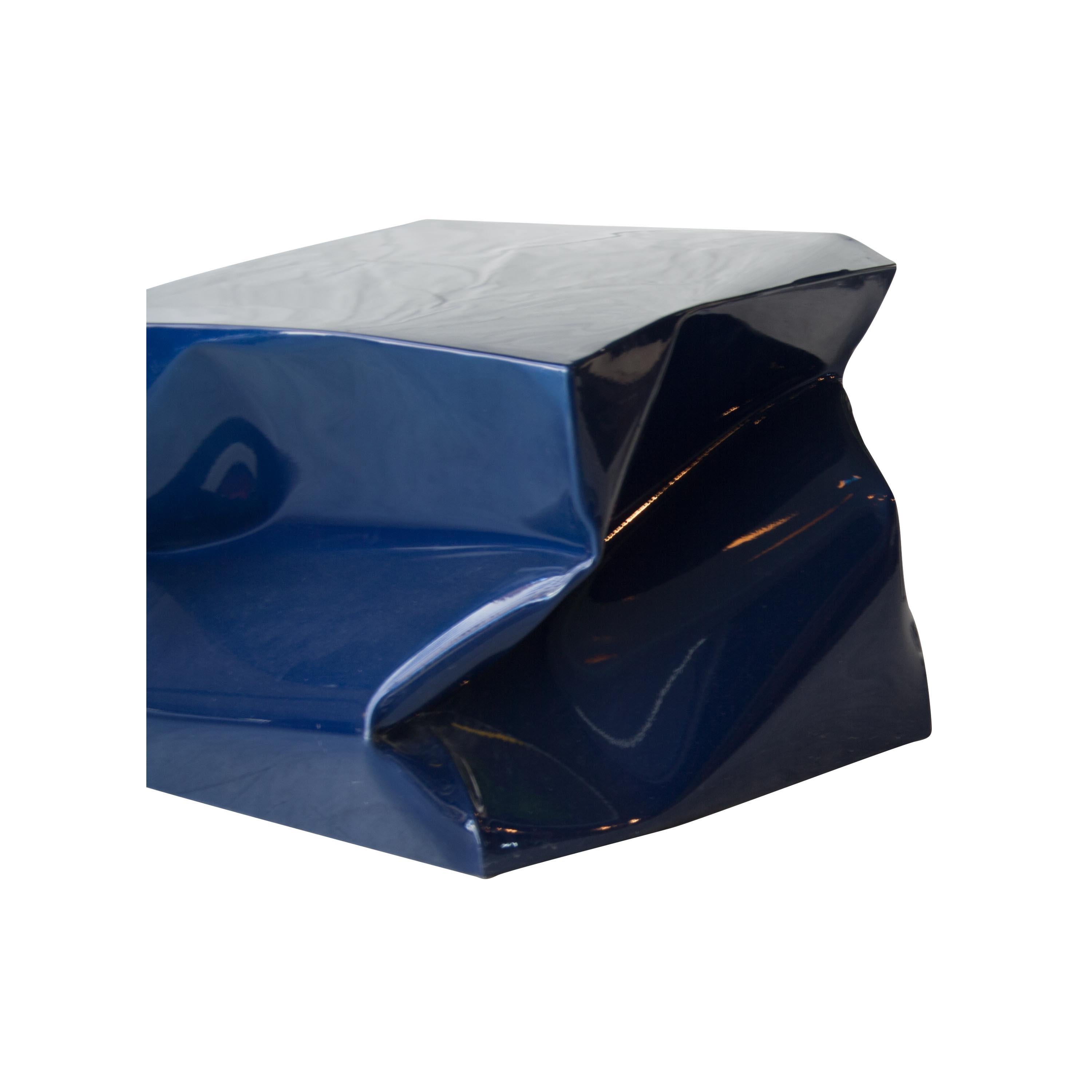 Spanish Inés Benavides Contemporary Cube Blue Steel Stool Side Table, Spain, 2018