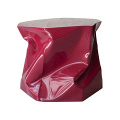 Inés Benavides Contemporary Cube Pink Steel Stool Side Table, Spain, 2018