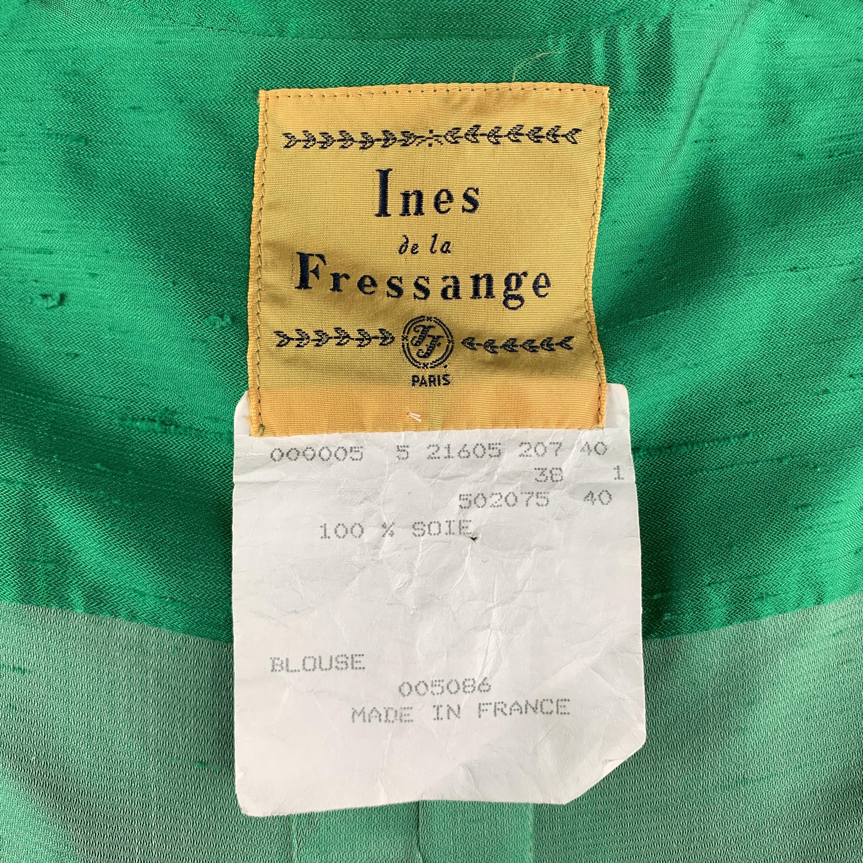 INES de la FRESSANGE 8 Green Silk Shantung Wide Lapel Rhinestone Button Tied Top 4
