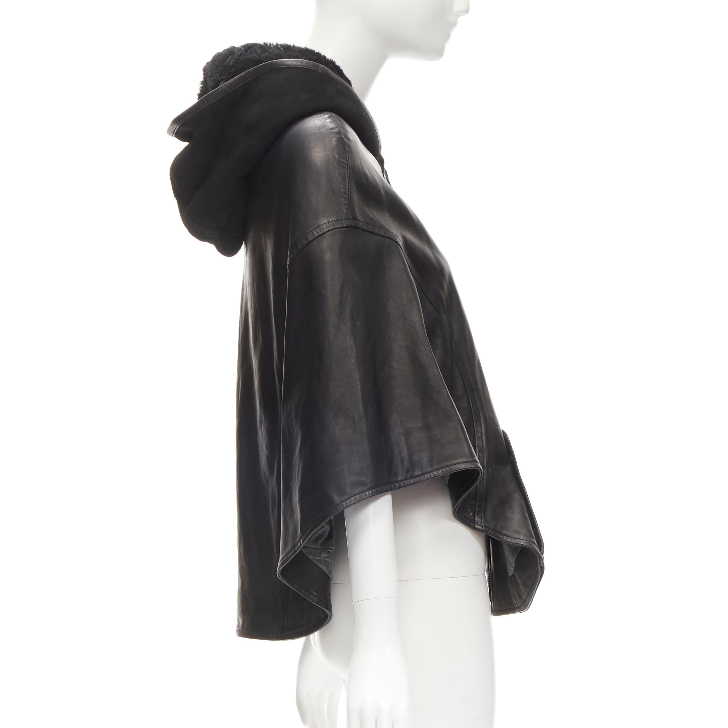 Women's INES ET MARECHAL black lambskin leather shearling hood circle cape IT38 XS For Sale