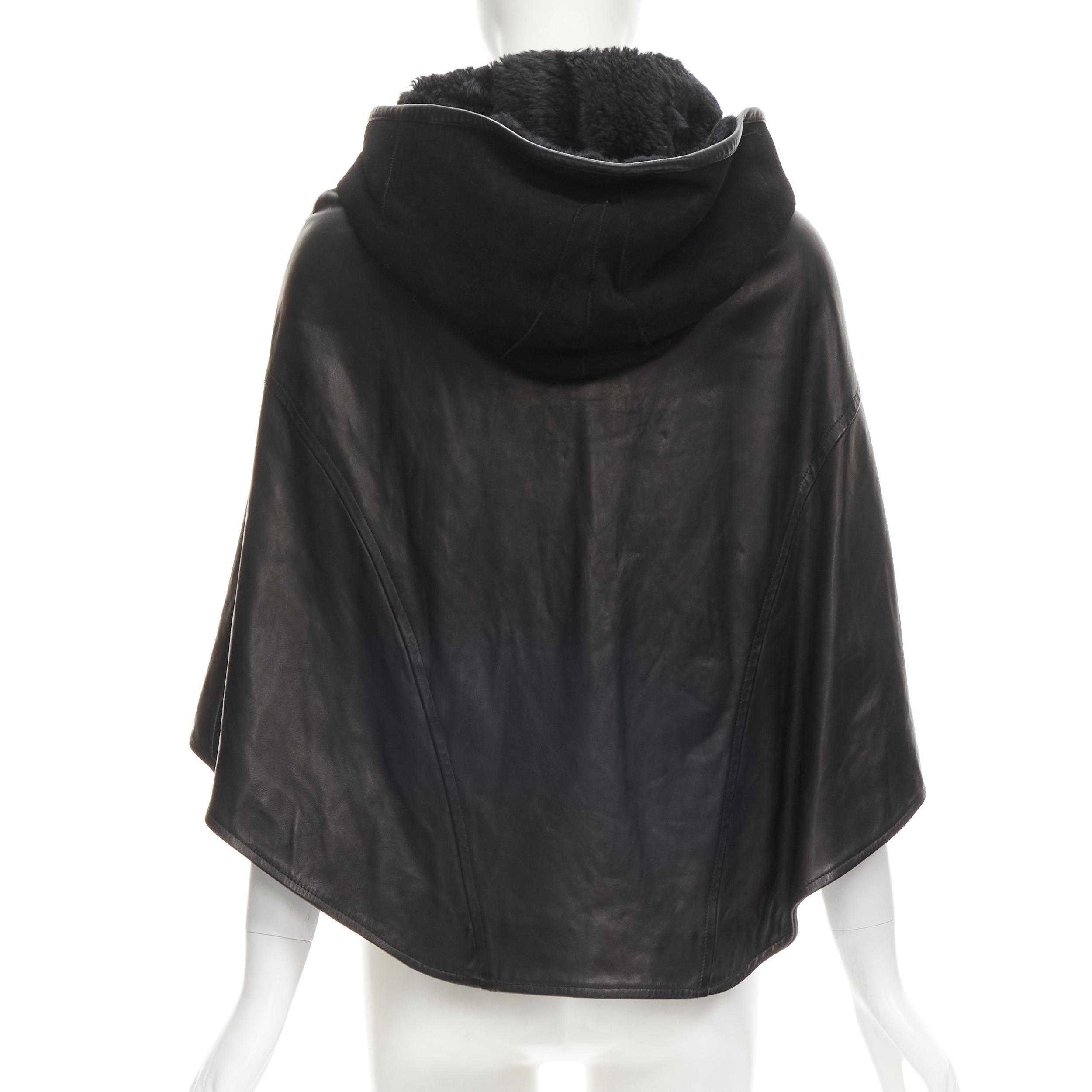 INES ET MARECHAL black lambskin leather shearling hood circle cape IT38 XS For Sale 1