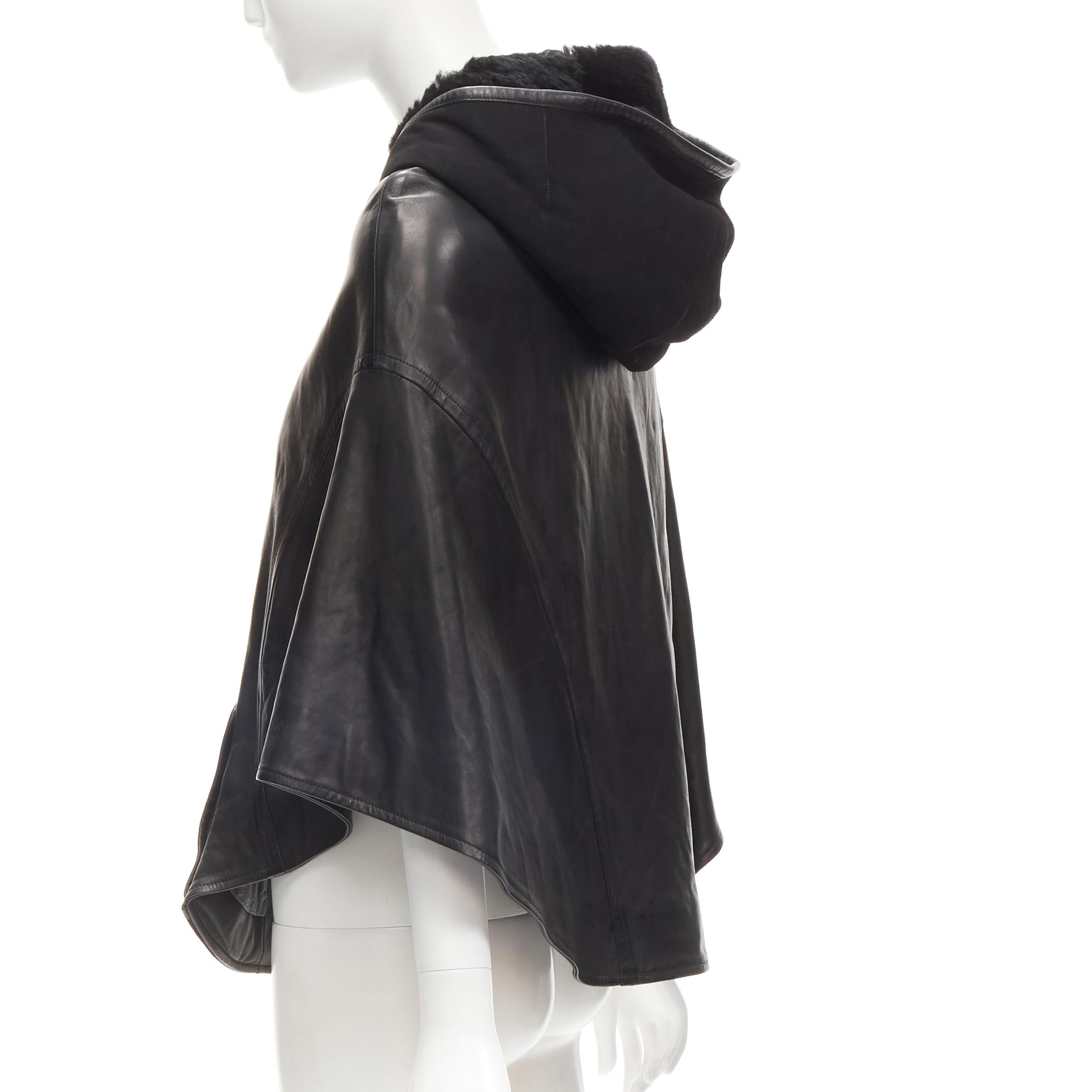INES ET MARECHAL black lambskin leather shearling hood circle cape IT38 XS For Sale 2