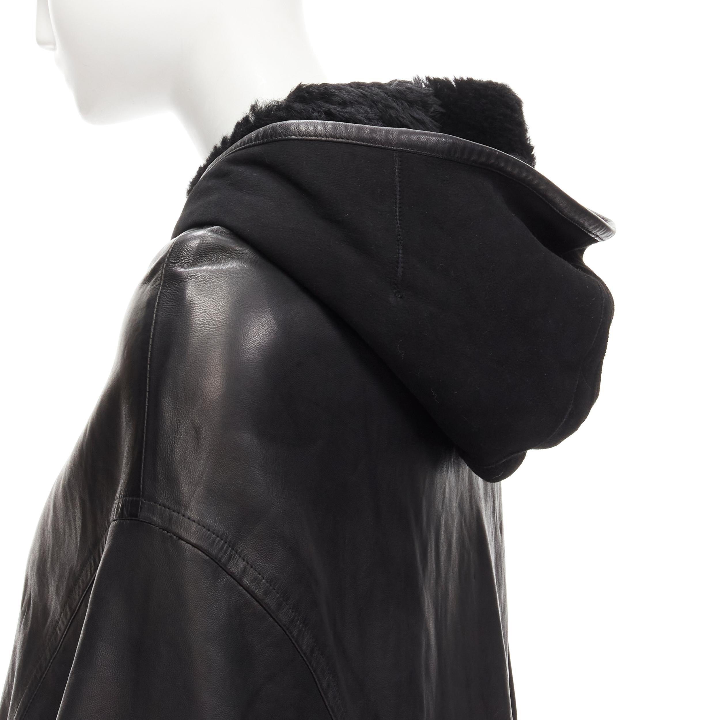 INES ET MARECHAL black lambskin leather shearling hood circle cape IT38 XS For Sale 3