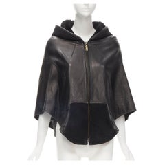 INES ET MARECHAL black lambskin leather shearling hood circle cape IT38 XS