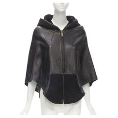 INES ET MARECHAL black lambskin leather shearling hood circle cape IT38 XS