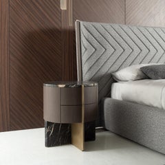 INES Gray Embroidered Headboard King Size Bed