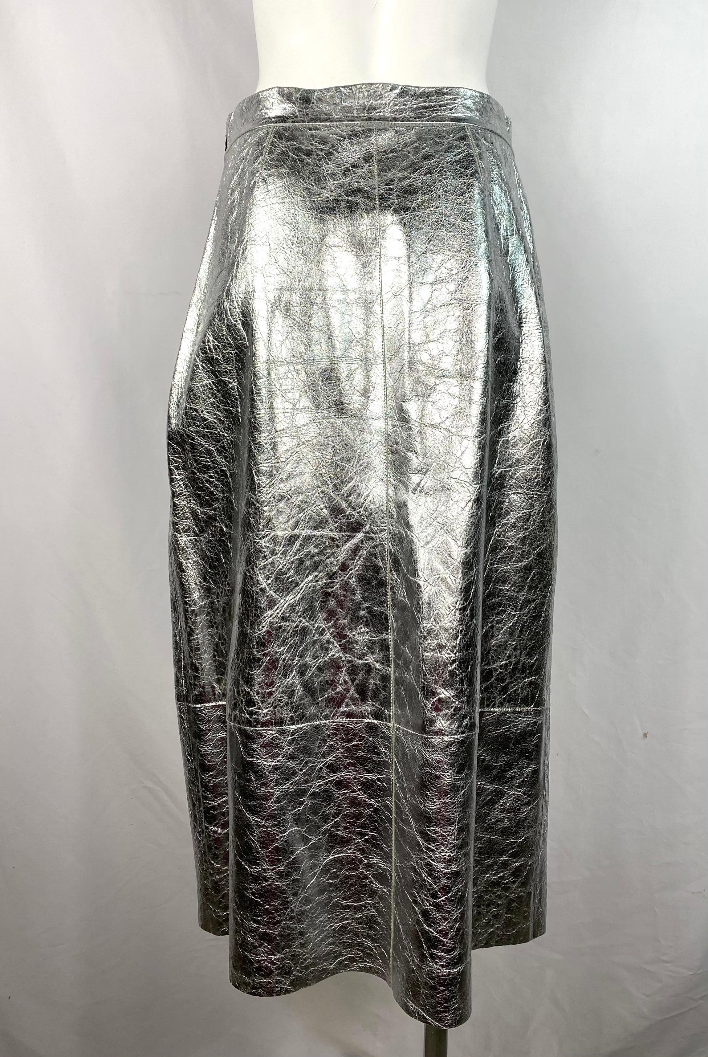 silver metallic pencil skirt