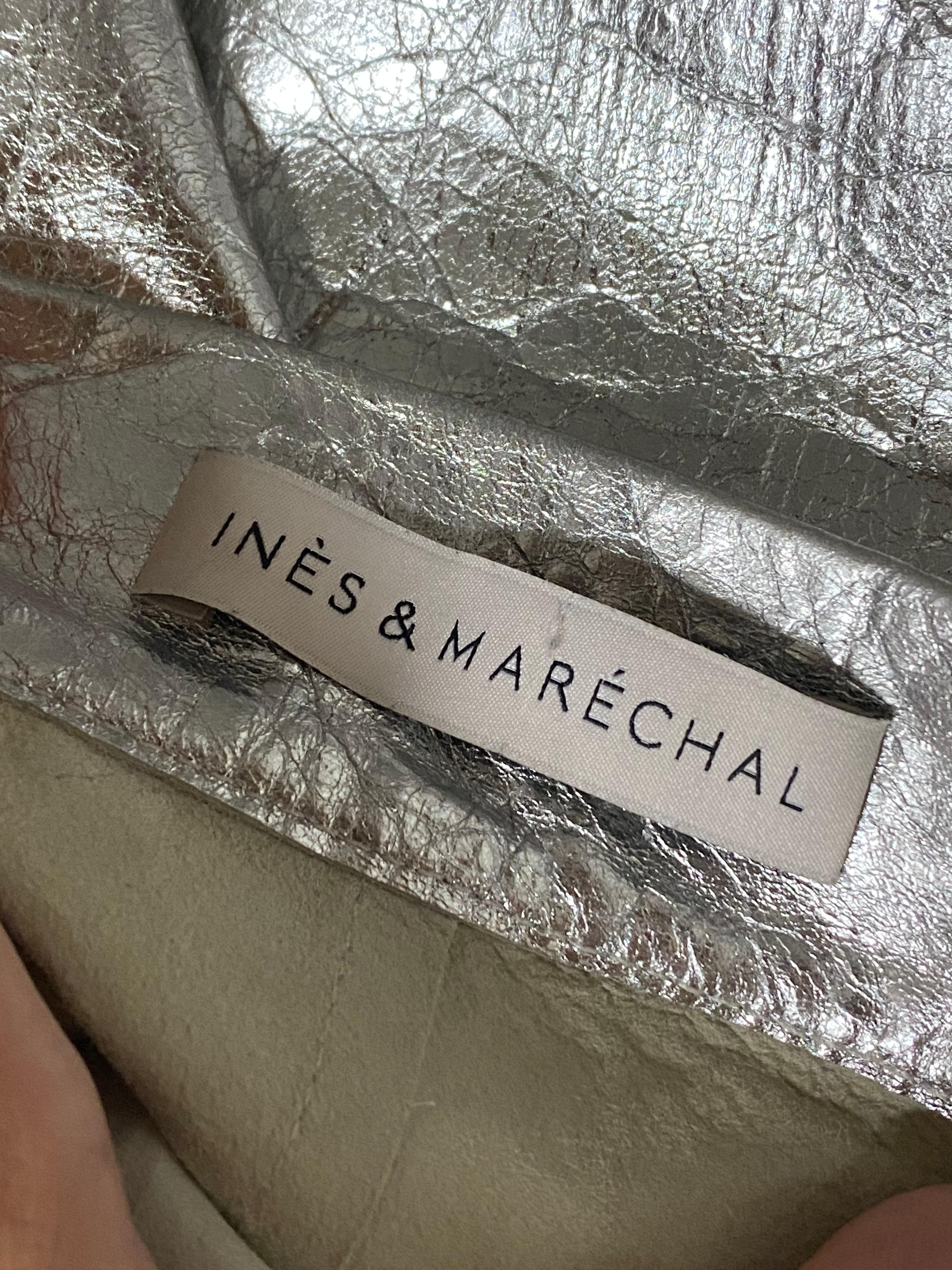 Ines & Marechal Silver Metallic Pencil Leather Skirt In Excellent Condition For Sale In Beverly Hills, CA