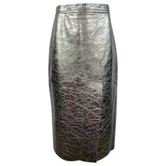 Ines & Marechal Silver Metallic Pencil Leather Skirt