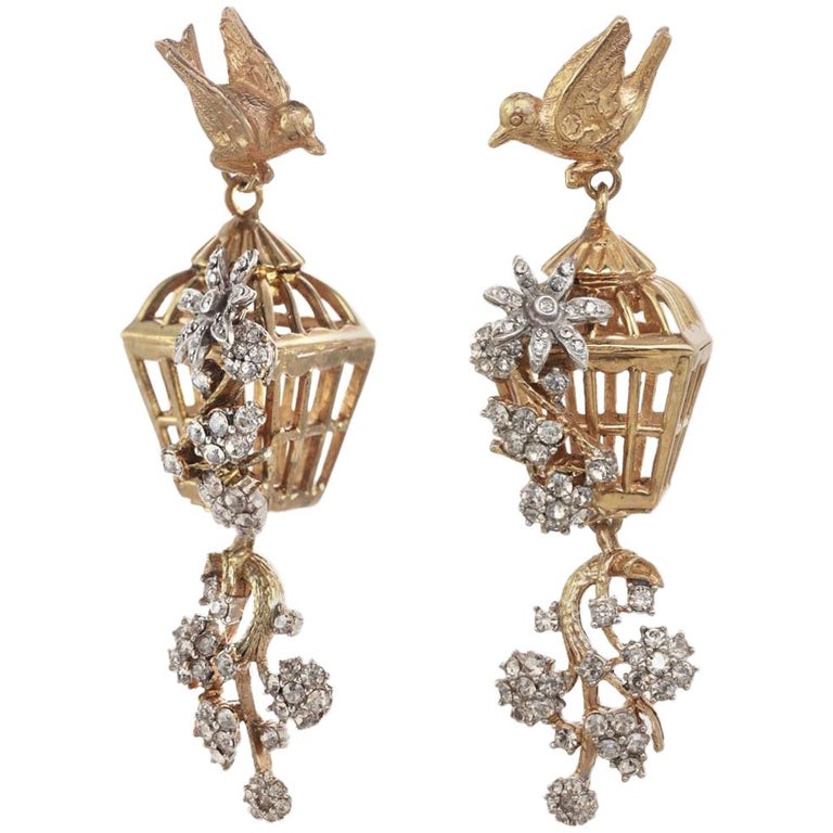 INES x CINER Romantic Birdcage CLIP Earrings For Sale at 1stDibs