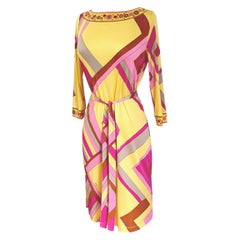 Pink Yellow Art Deco Print Silk Shift Dress Flora Kung NWT