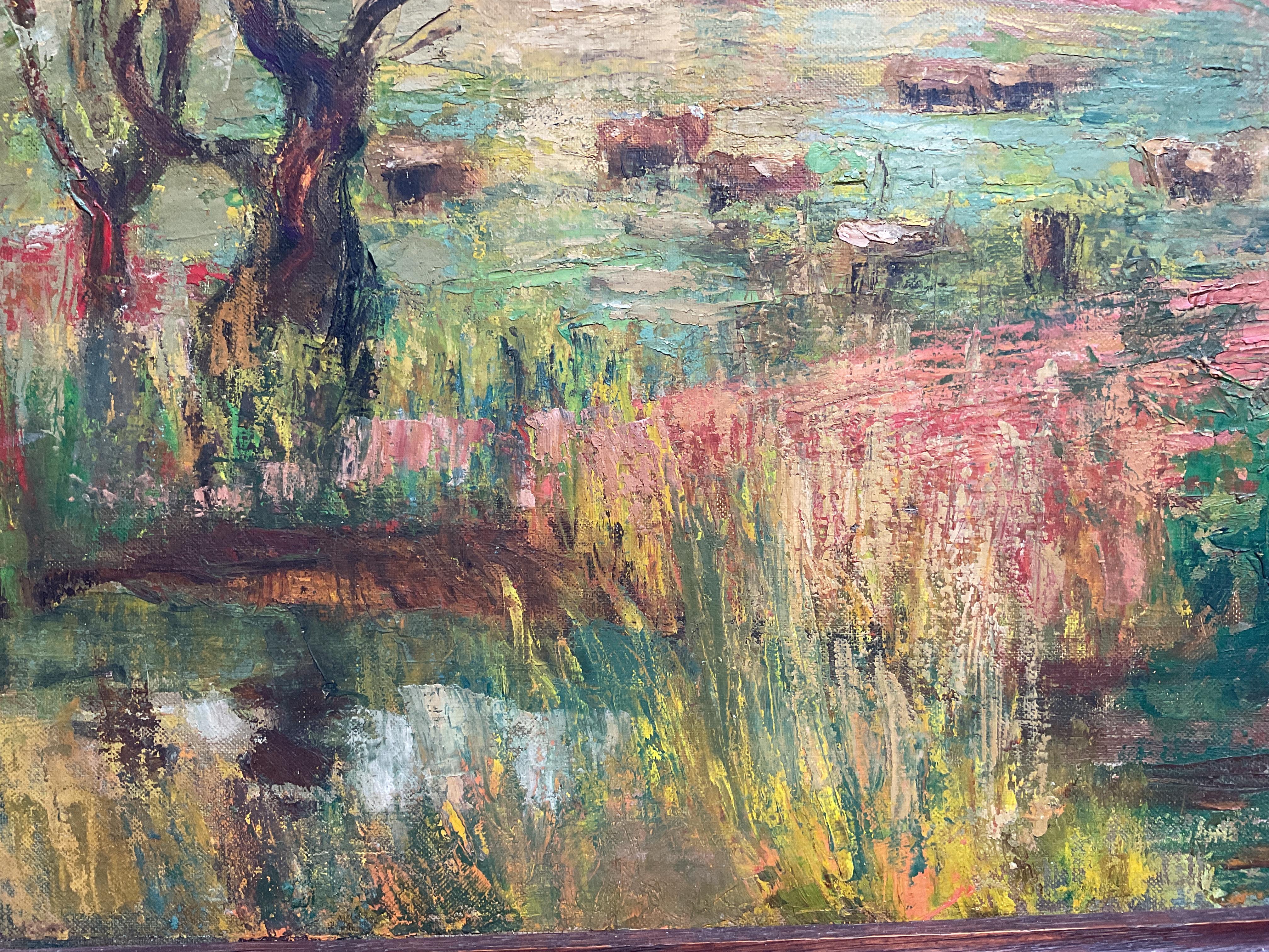 Vintage American Pennsylvania Farm Landscape ; Signed Oil on Canvas, ca 1940's - Impressionnisme américain Painting par Inez Dunnick Smith