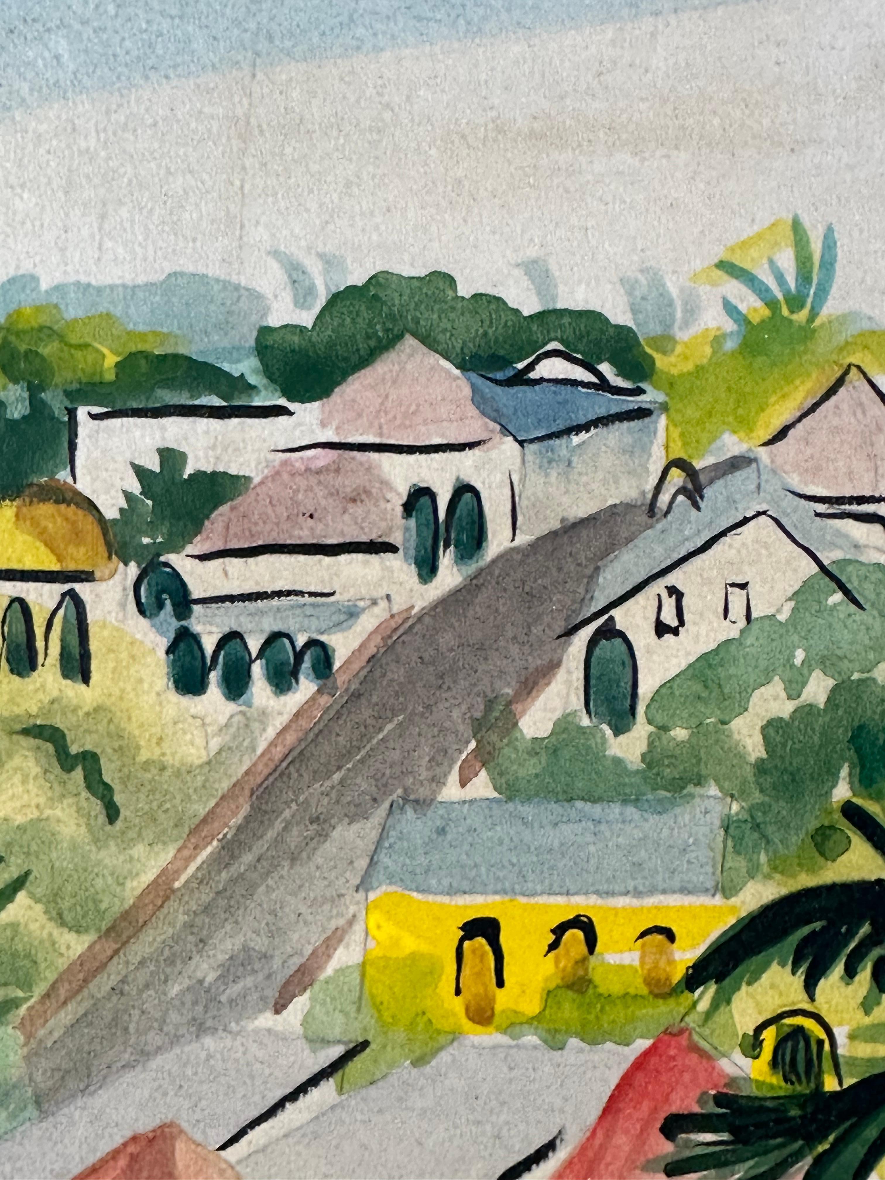 Inez McCombs (1895-1975).

Virgin Islands, ca. 1950.

Alkyd on paper mounted to masonite panel.

Measuring 13 x 16 inches; 18 x 21 inches framed.

Signed lower right. 

Philadelphia-born painter Inez McCombs knew how to stay busy. She was a