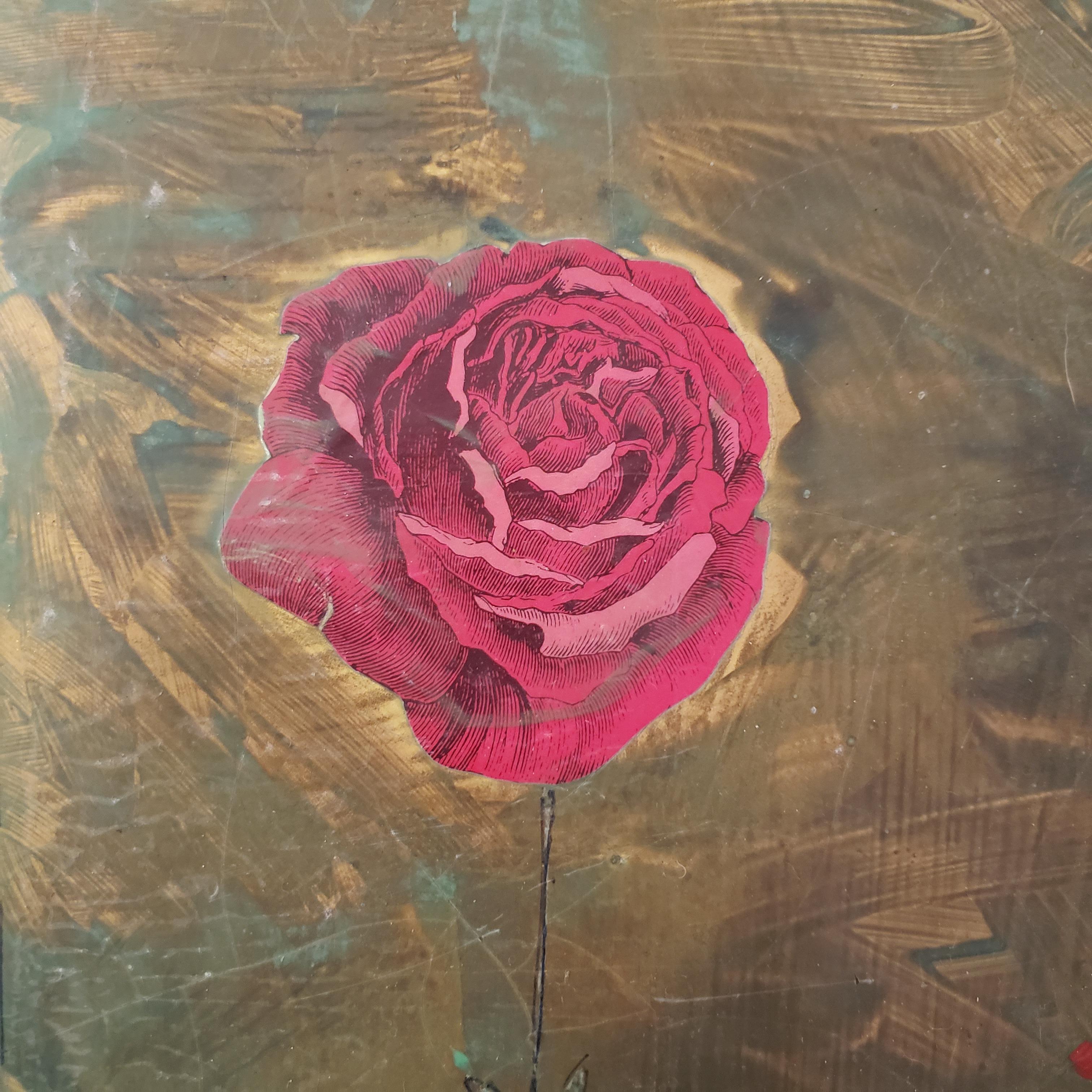 A Rose for My Faithful Fiend, Collage sur Médaille, 28 x 28 cm, Blotter, Cadre Personnalisé  en vente 1