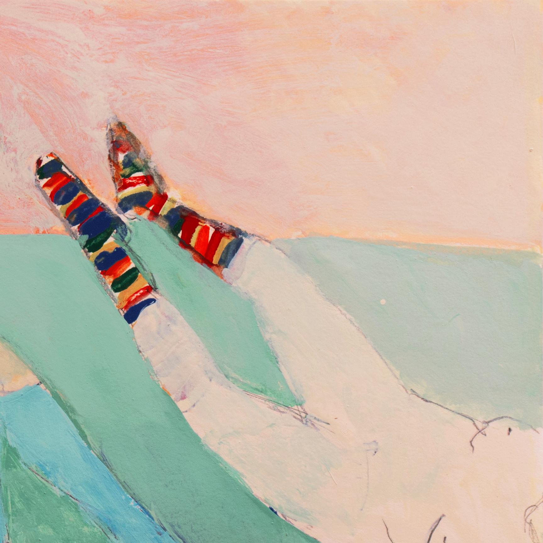 'Playing with Socks', San Francisco Women's College, San Francisco Art Institute - Beige Figurative Painting by Inez Storer