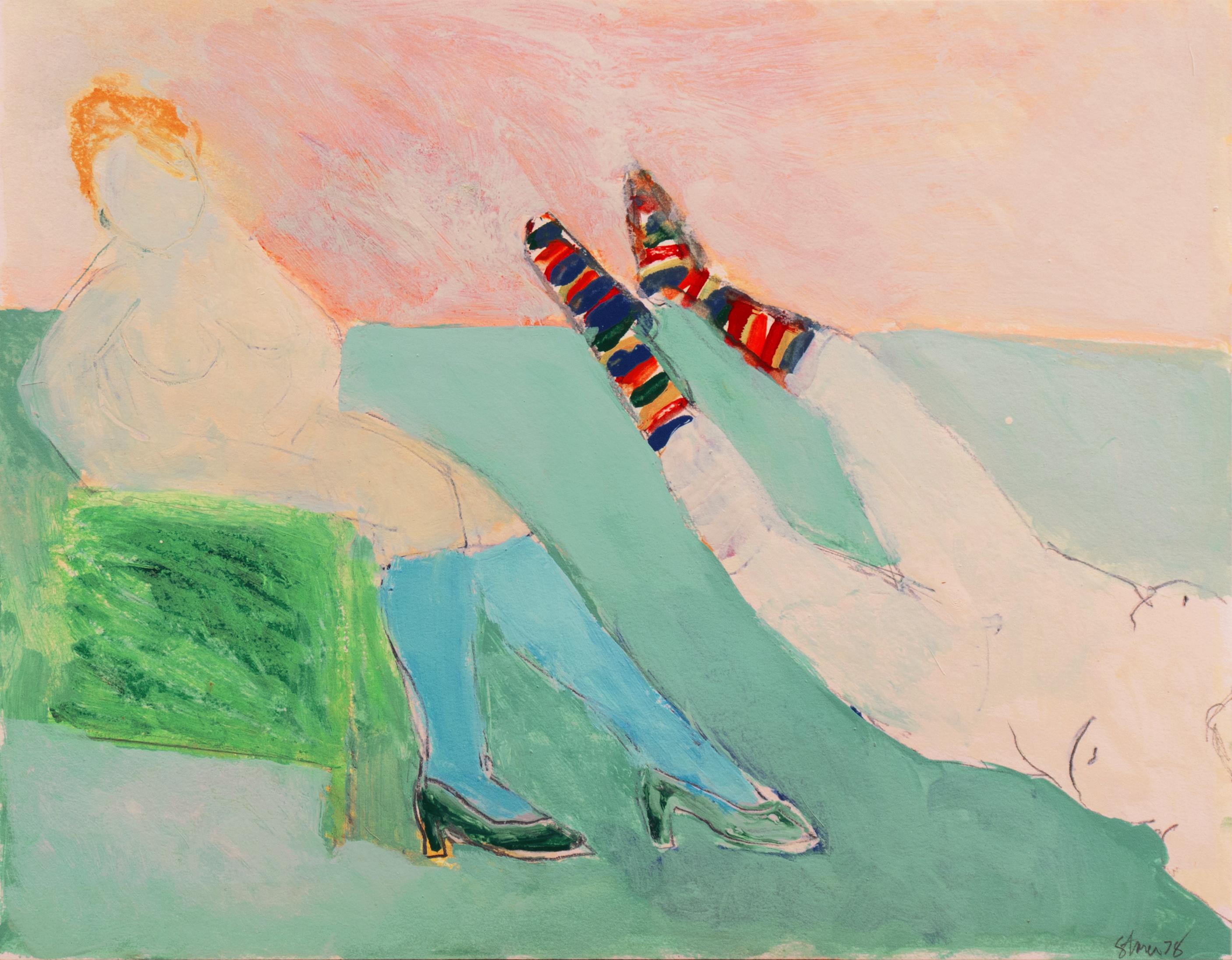 Inez Storer Figurative Painting - 'Playing with Socks', San Francisco Women's College, San Francisco Art Institute