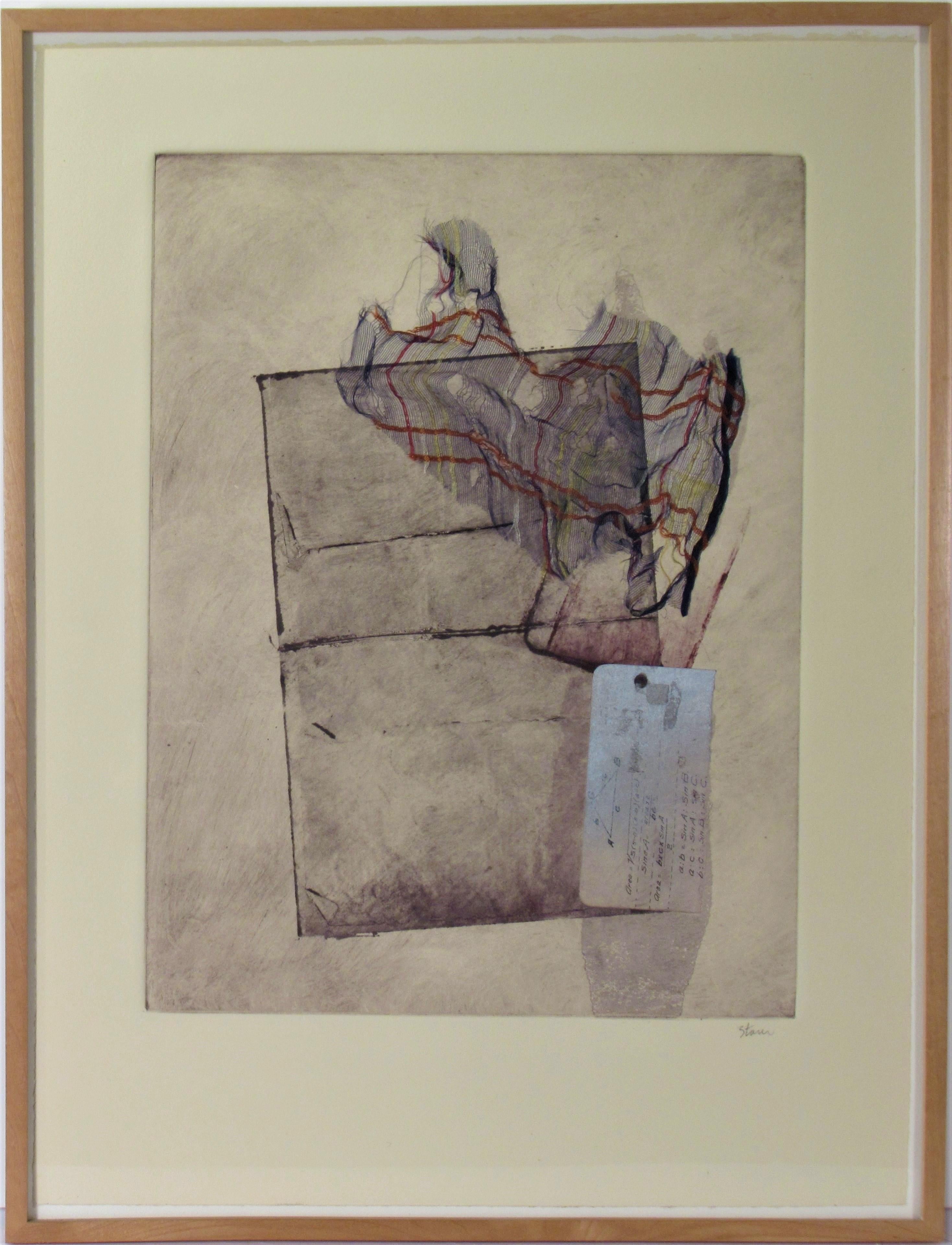 Inez Storer Abstract Print - "Diagrams" Monotype with collage